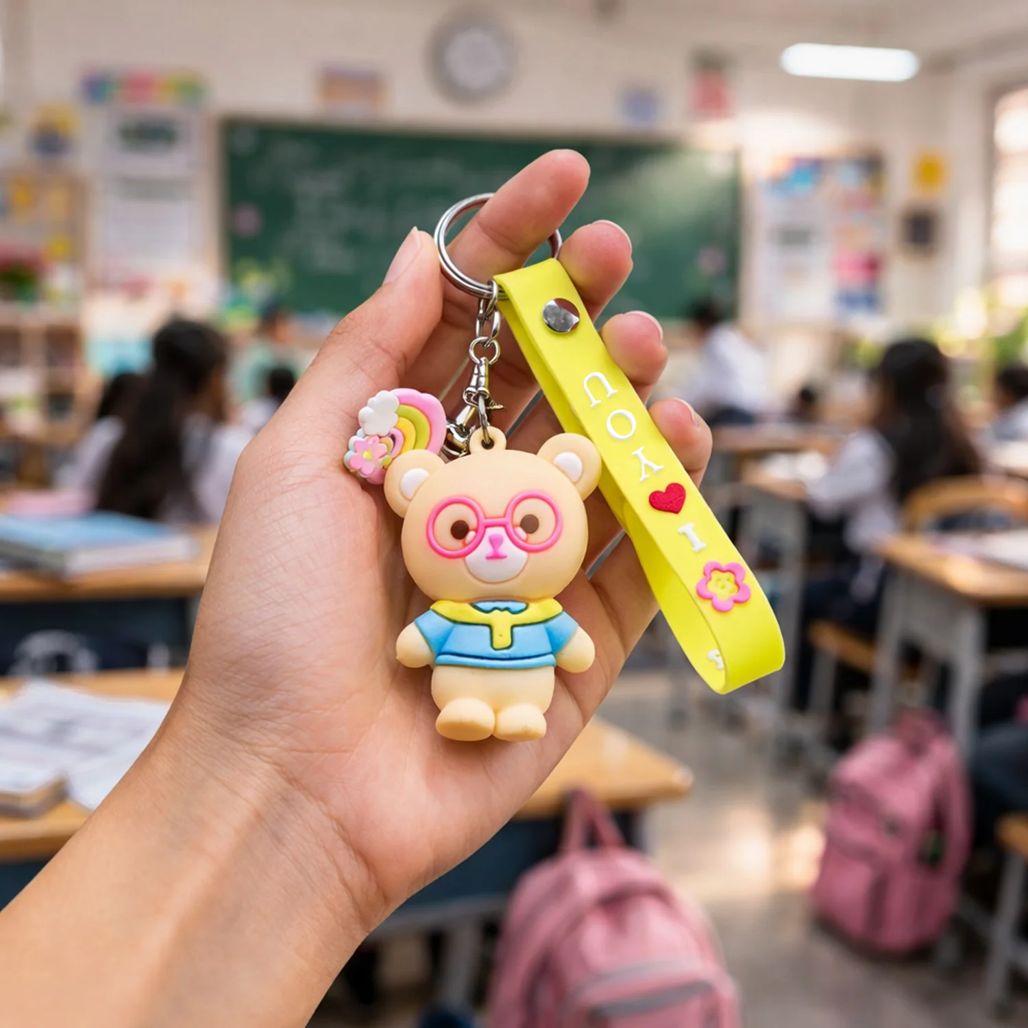 Cute Cartoon Teddy Bear Keychain with Yellow I Love You Strap (1 Pc) - Image 5