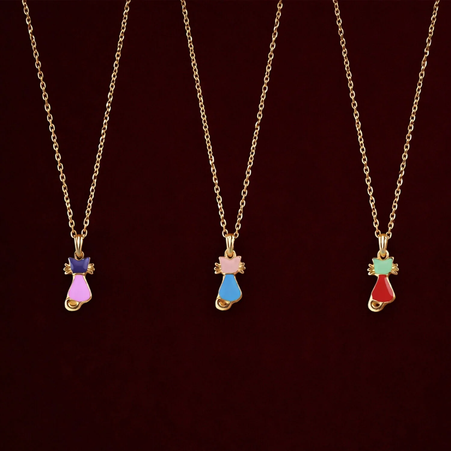 Cute Cat Gold Pendant Necklaces with Colorful Enamel Charm - Image 2