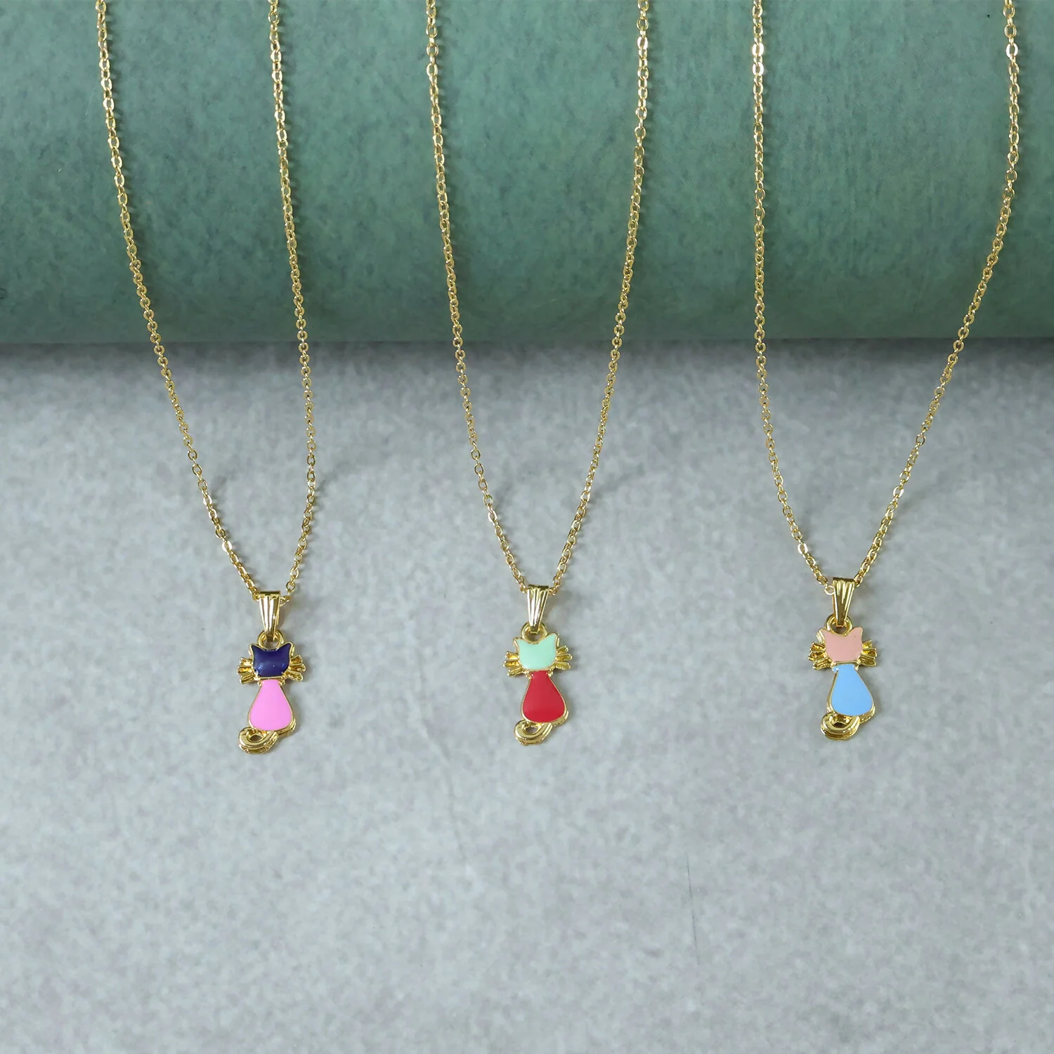Cute Cat Gold Pendant Necklaces with Colorful Enamel Charm - Image 3