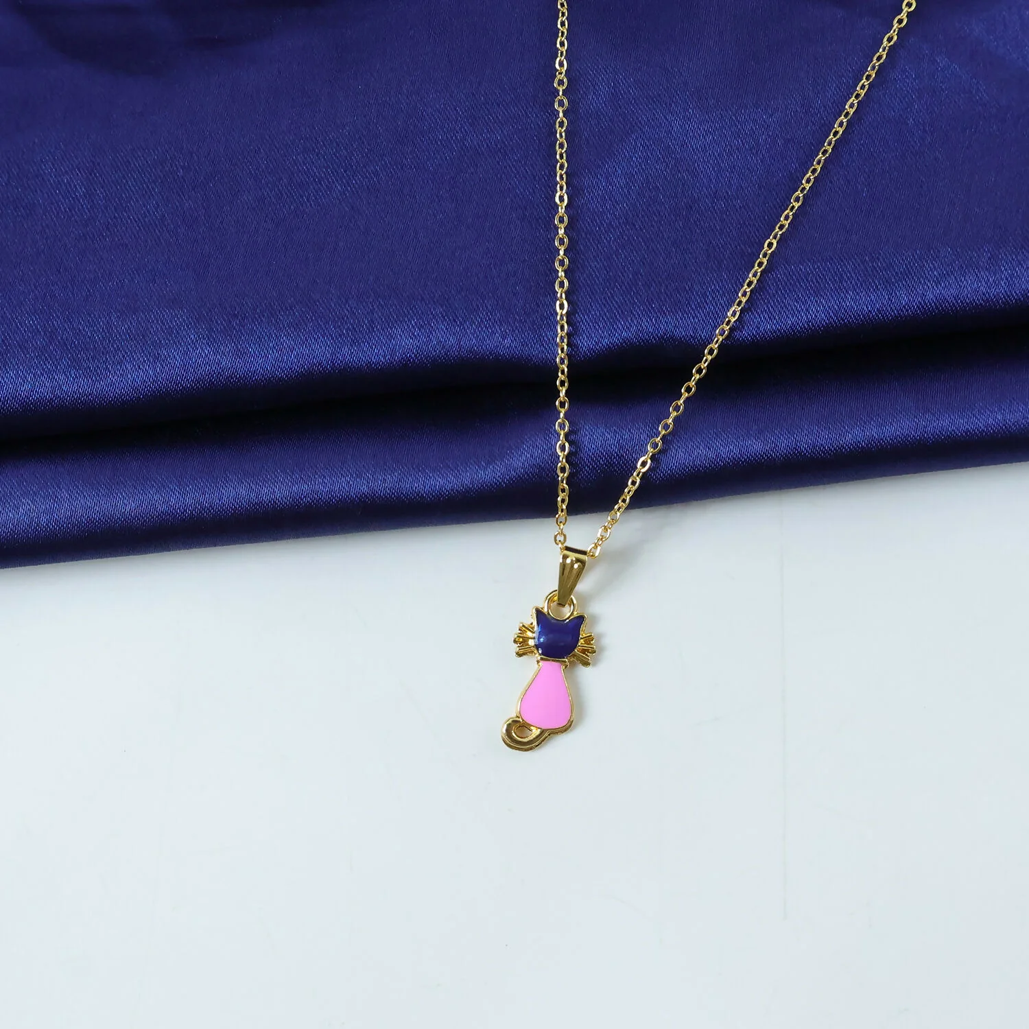 Cute Cat Gold Pendant Necklaces with Colorful Enamel Charm - Image 4