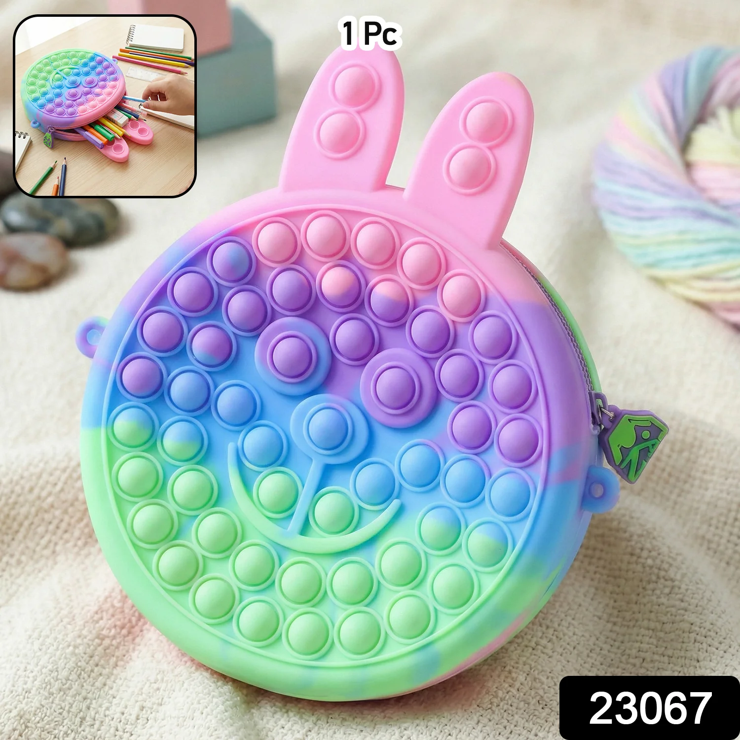 Cute Caterpillar Shape Pop It Silicone Pencil Pouch (1 Pc) - Image 2