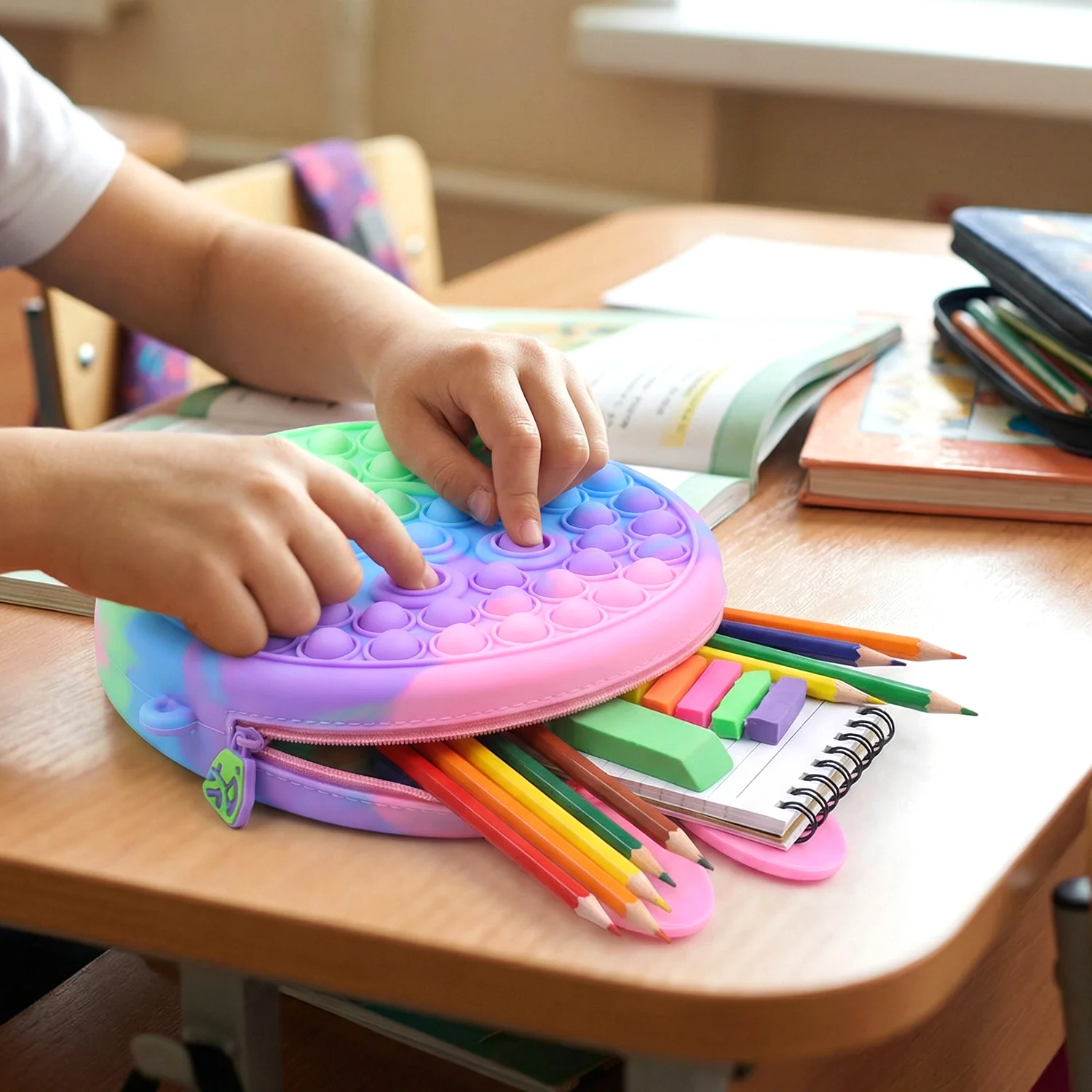 Cute Caterpillar Shape Pop It Silicone Pencil Pouch (1 Pc) - Image 3