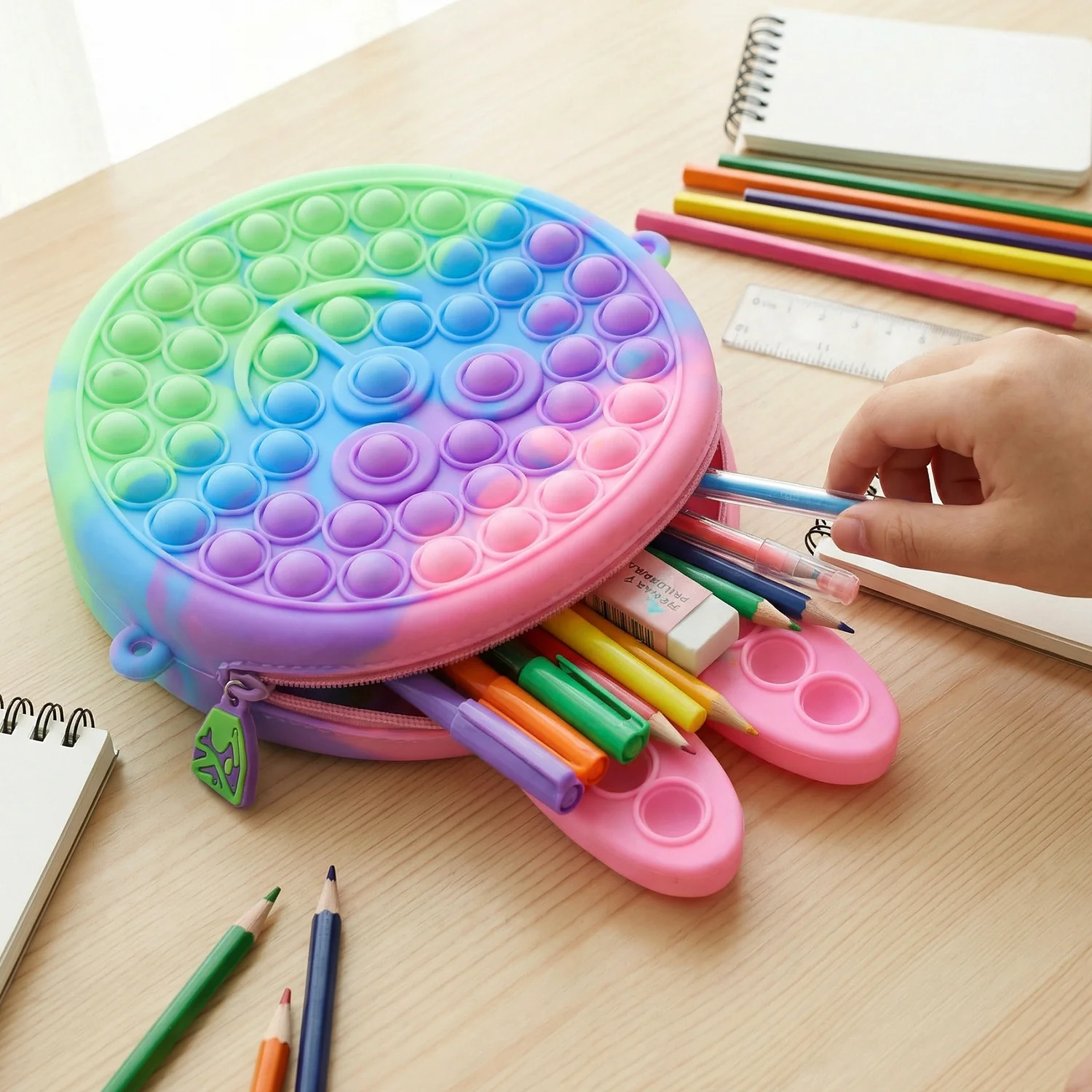 Cute Caterpillar Shape Pop It Silicone Pencil Pouch (1 Pc) - Image 4