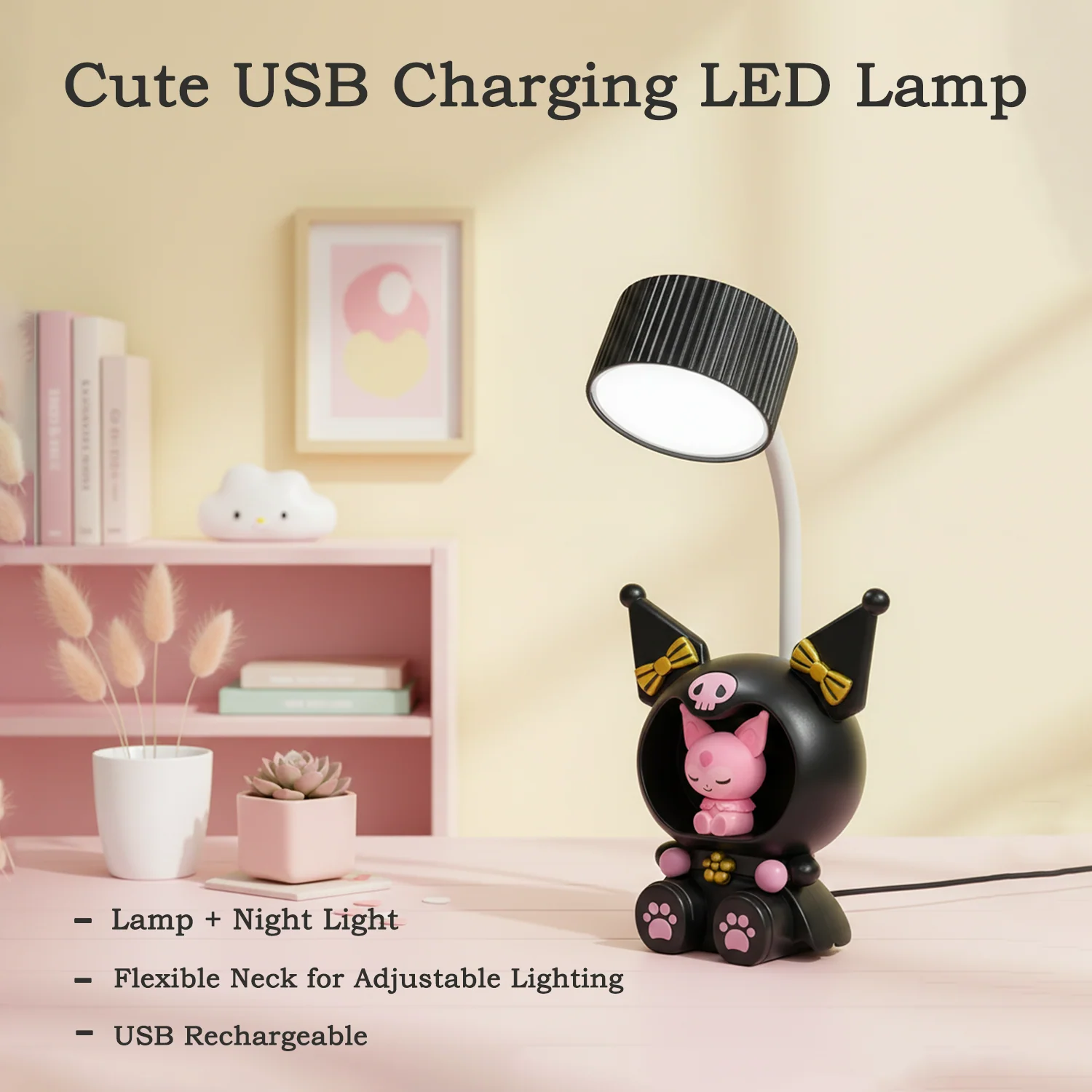 Cute Character LED Table Lamp with Night Light & USB Charging - Image 4