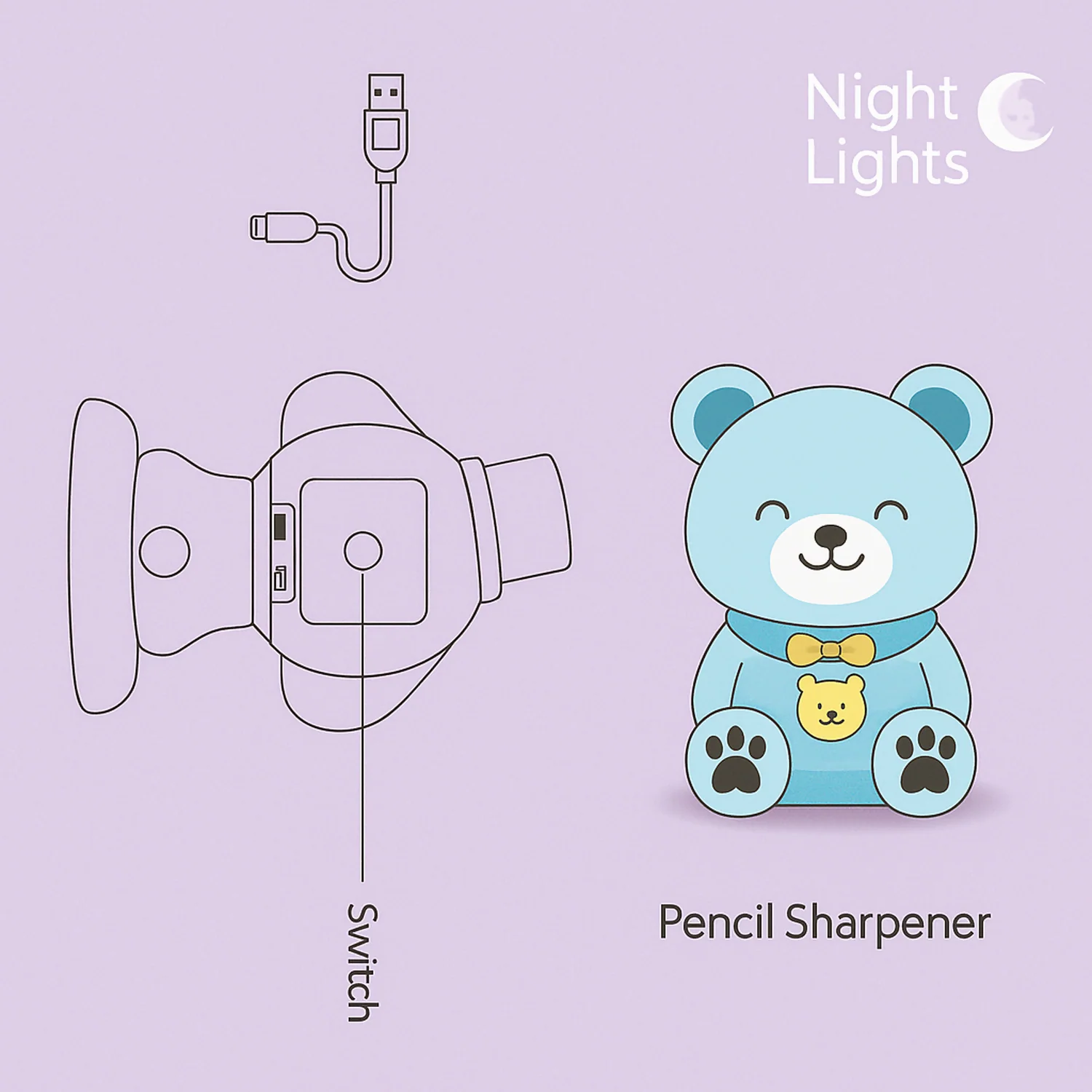 Cute Character LED Table Lamp with Night Light & USB Charging - Image 4