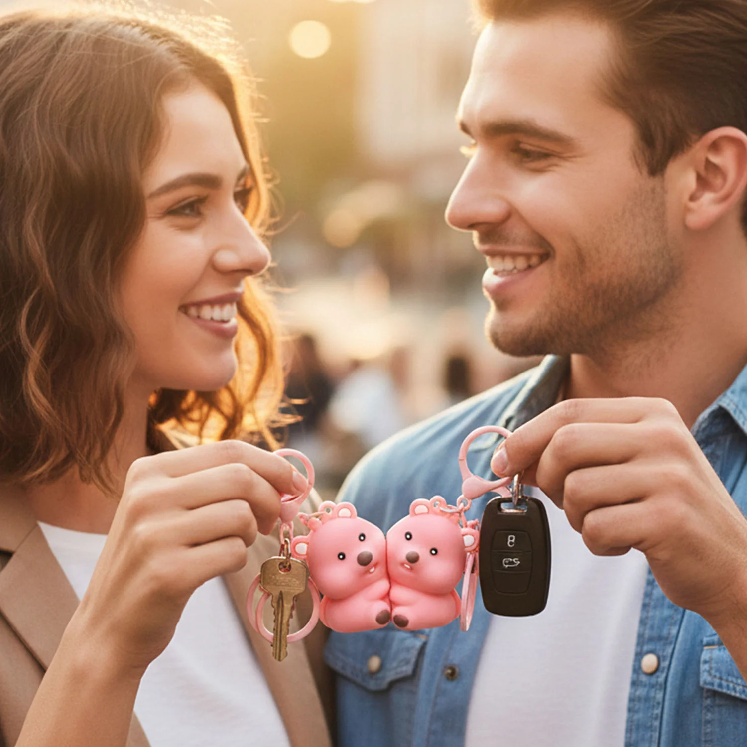 Cute Couple Bear Shape 2-in-1 Keychain Set (2 Pieces Set) - Image 3