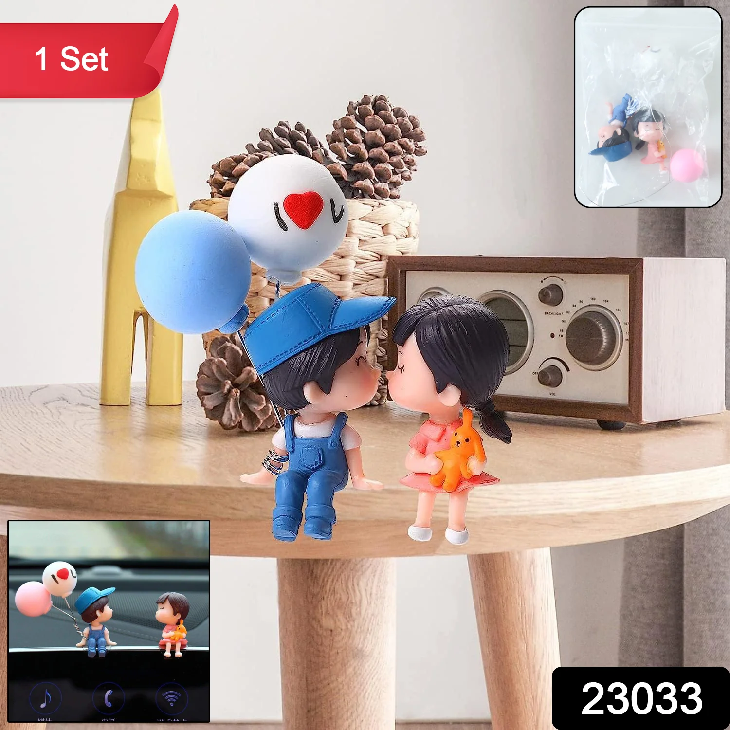 Plastic Cute Couple Car Dashboard Decoration Figurine Set (1 Set) - Image 2