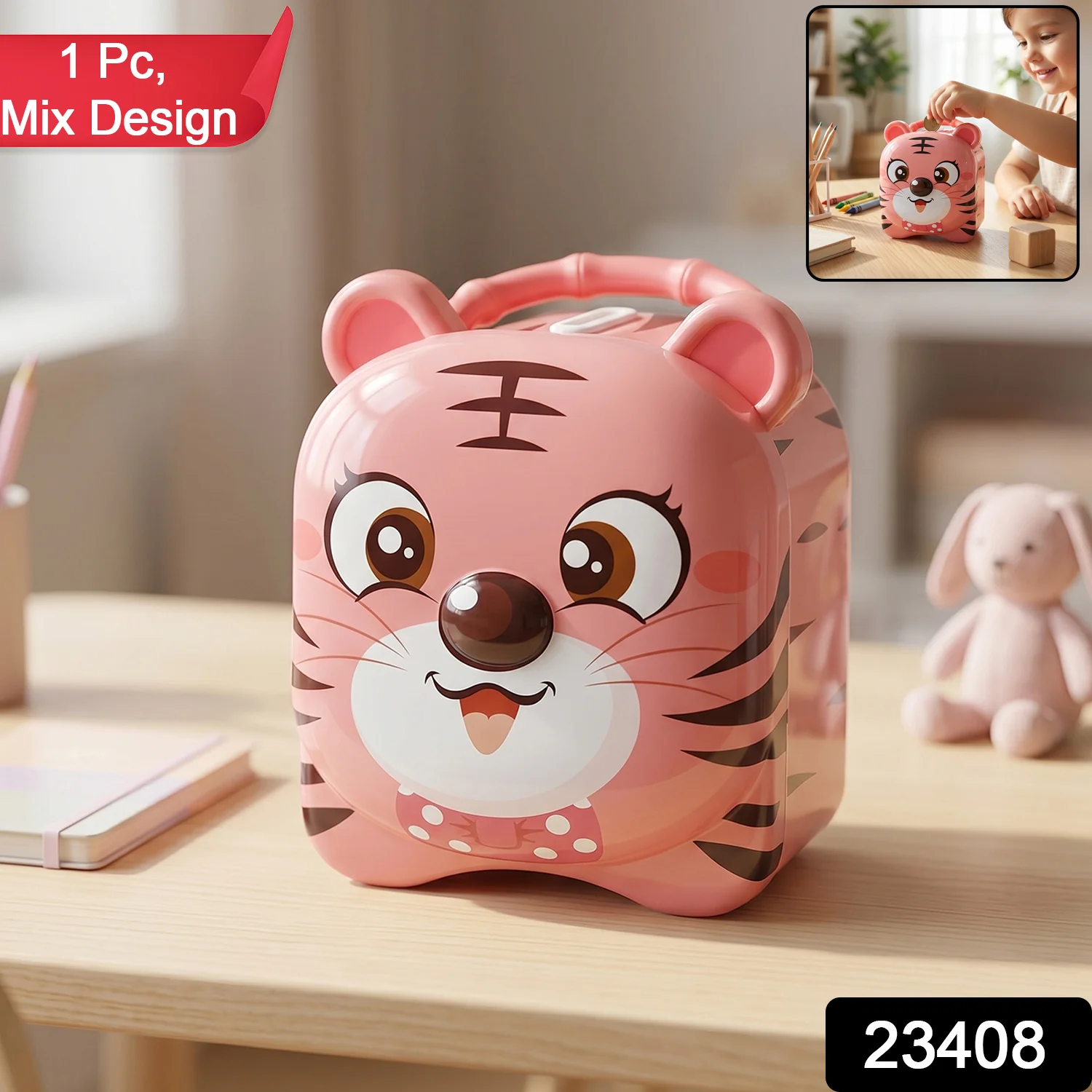 Cute Design Metal Piggy Bank with Lock and Key (1 Pc, Mix Design) - Image 2