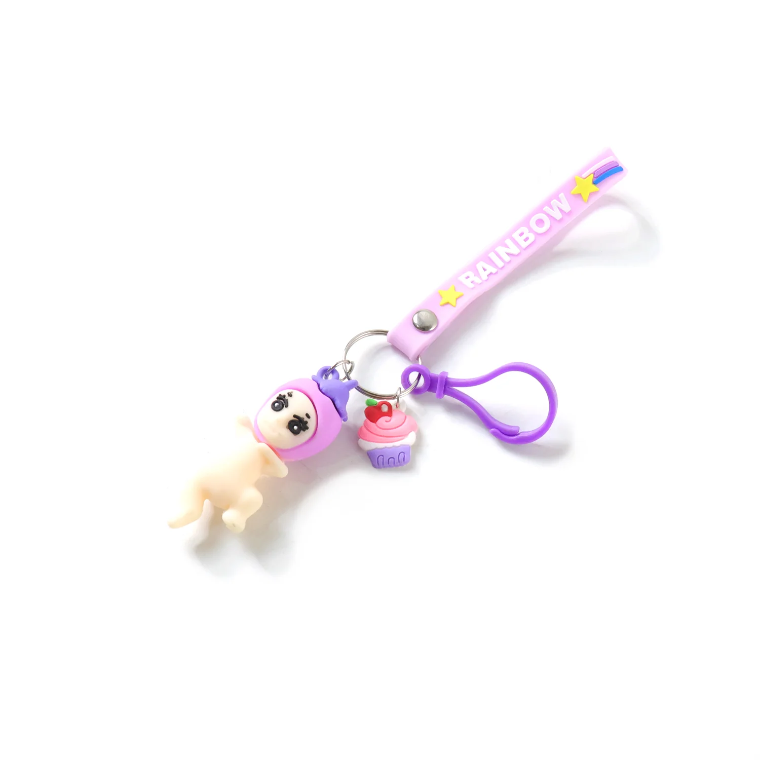 Cute Doll & Cupcake Keychain with Rainbow Strap (1 Pc) - Image 4