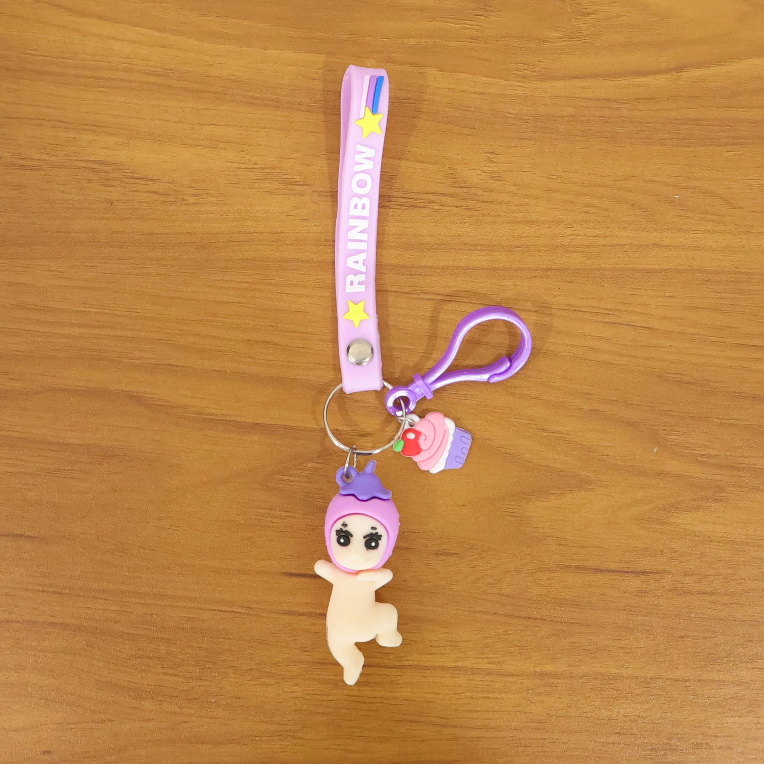 Cute Doll & Cupcake Keychain with Rainbow Strap (1 Pc) - Image 6