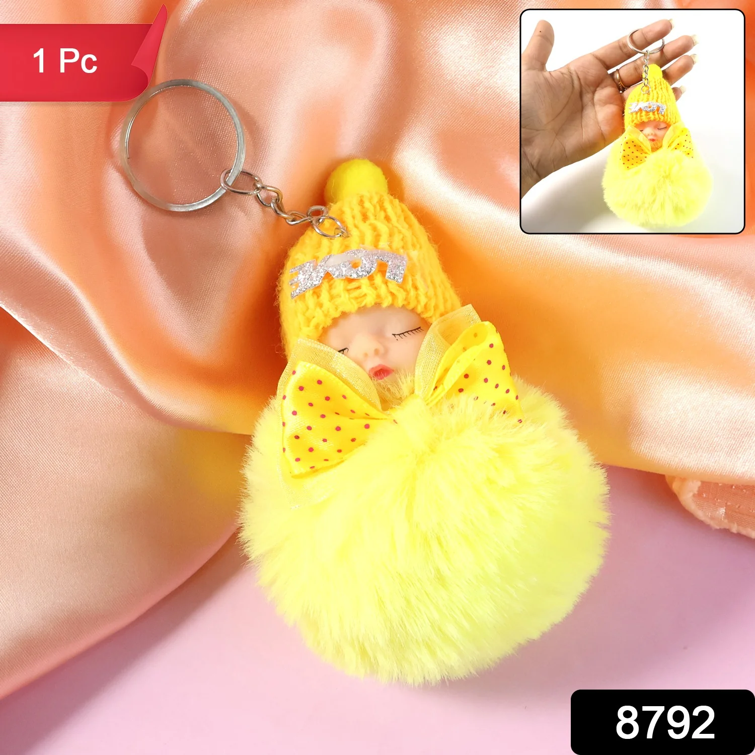 Cute Doll Plush Keychain with Soft Fur Ball (1 Pc) - Image 2