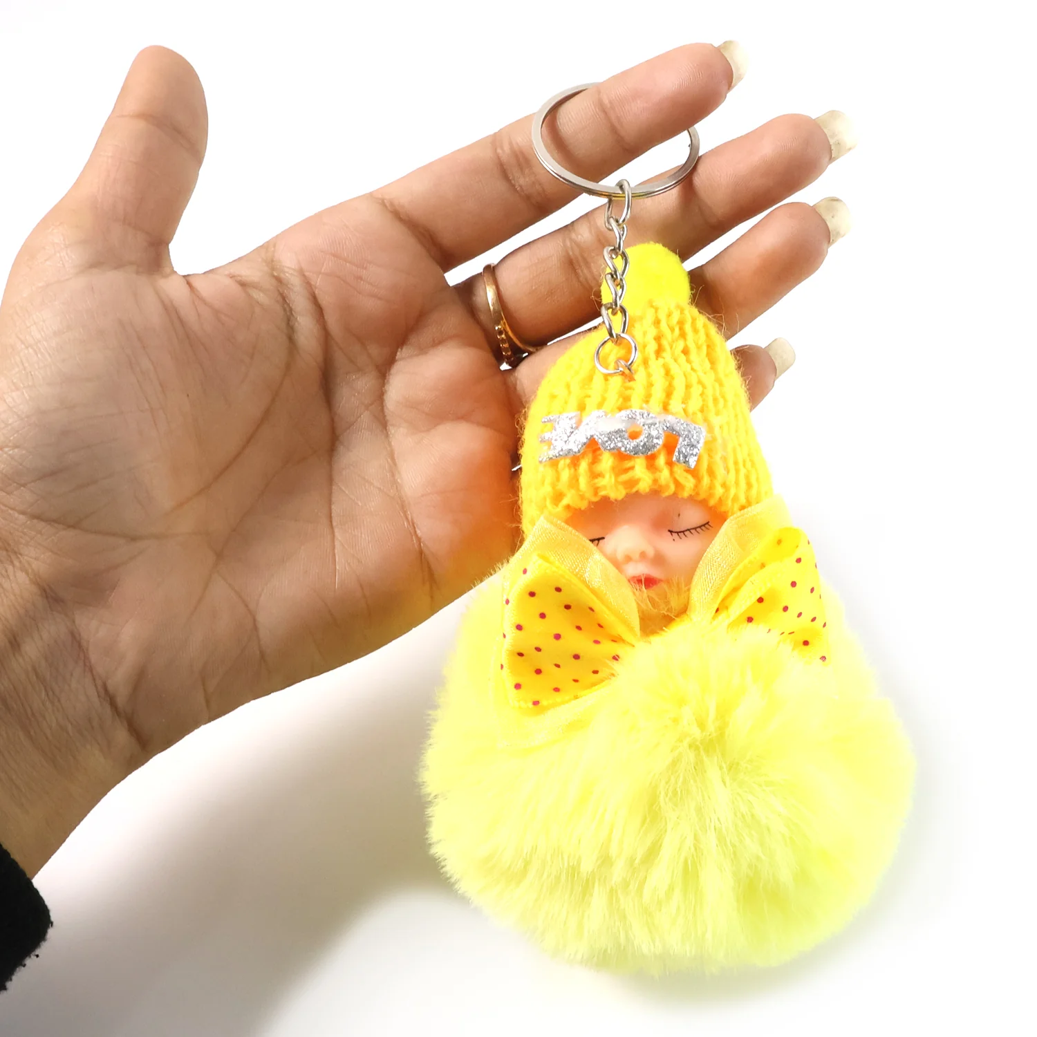 Cute Doll Plush Keychain with Soft Fur Ball (1 Pc) - Image 3