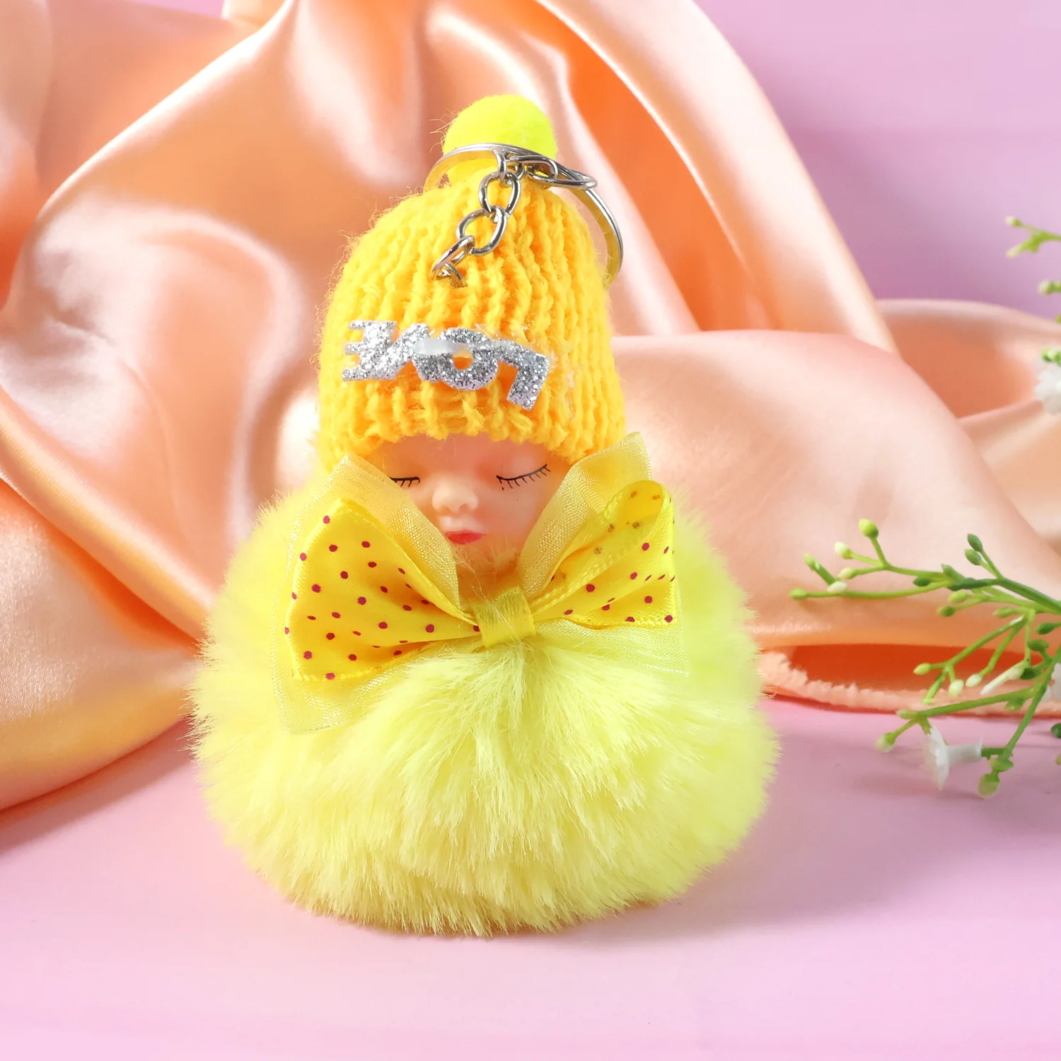 Cute Doll Plush Keychain with Soft Fur Ball (1 Pc) - Image 6