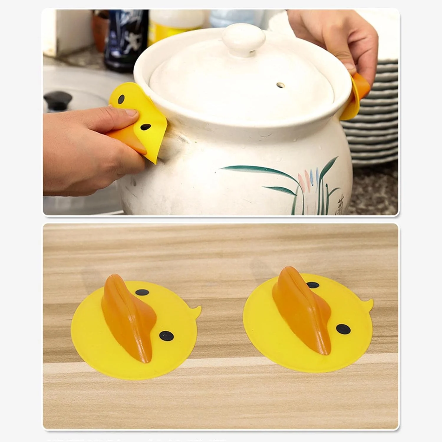 Cute Duck Shape Silicone Hot Pot Holder (2 Pc) - Image 7