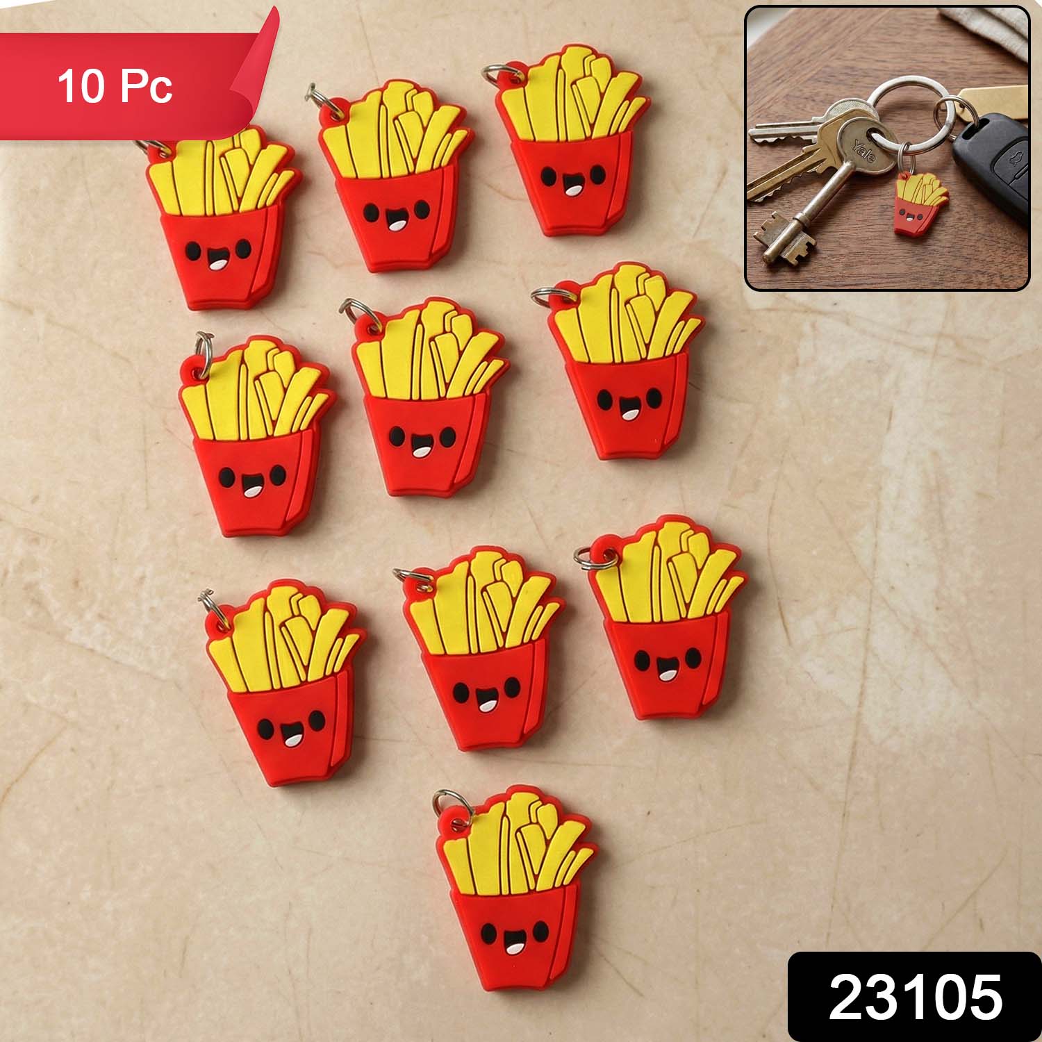 Cute French Fries Shap Bag Charm Keychain Set (10 Pc) - Image 2