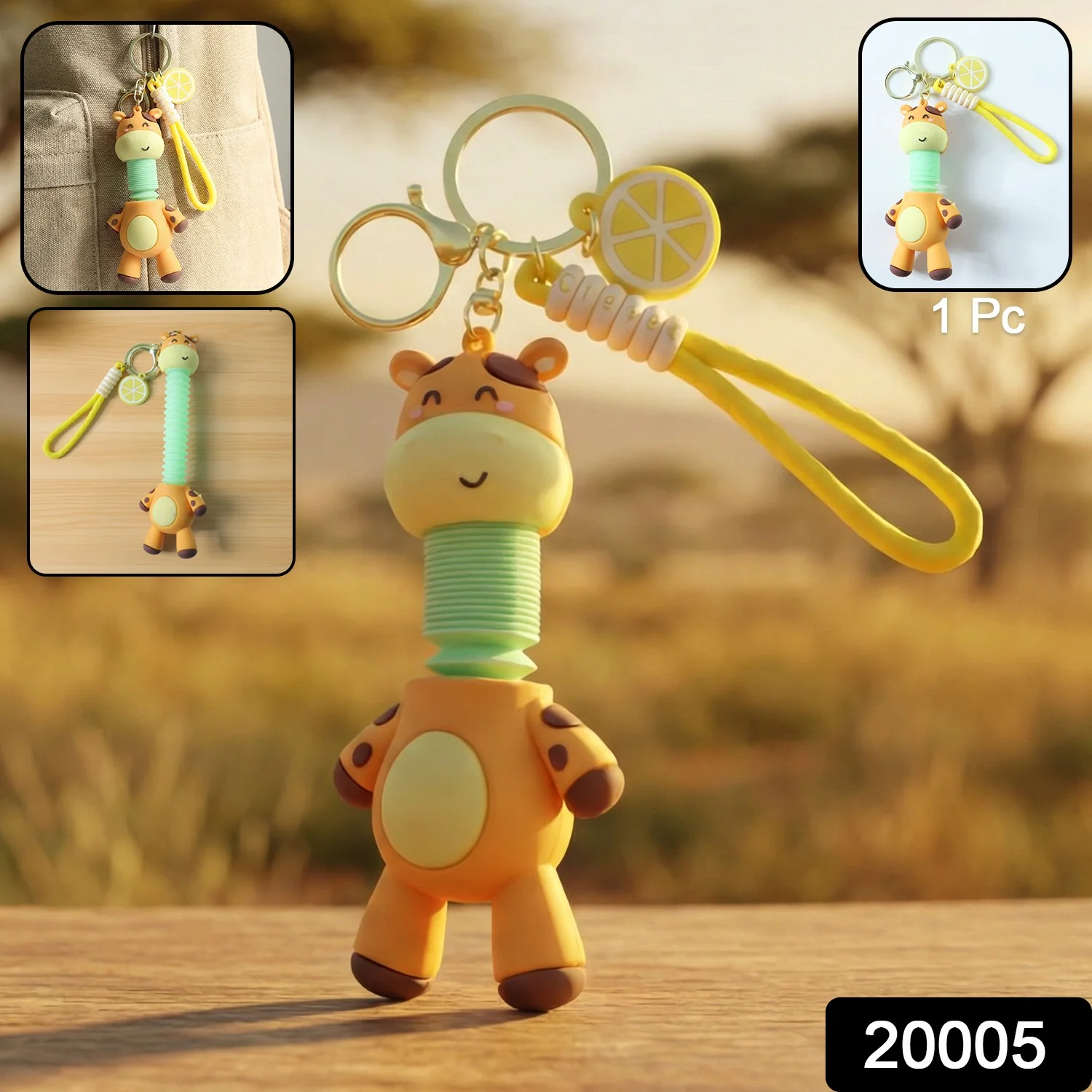 Cute Giraffe Cartoon Keychain (1 Pc) - Image 2
