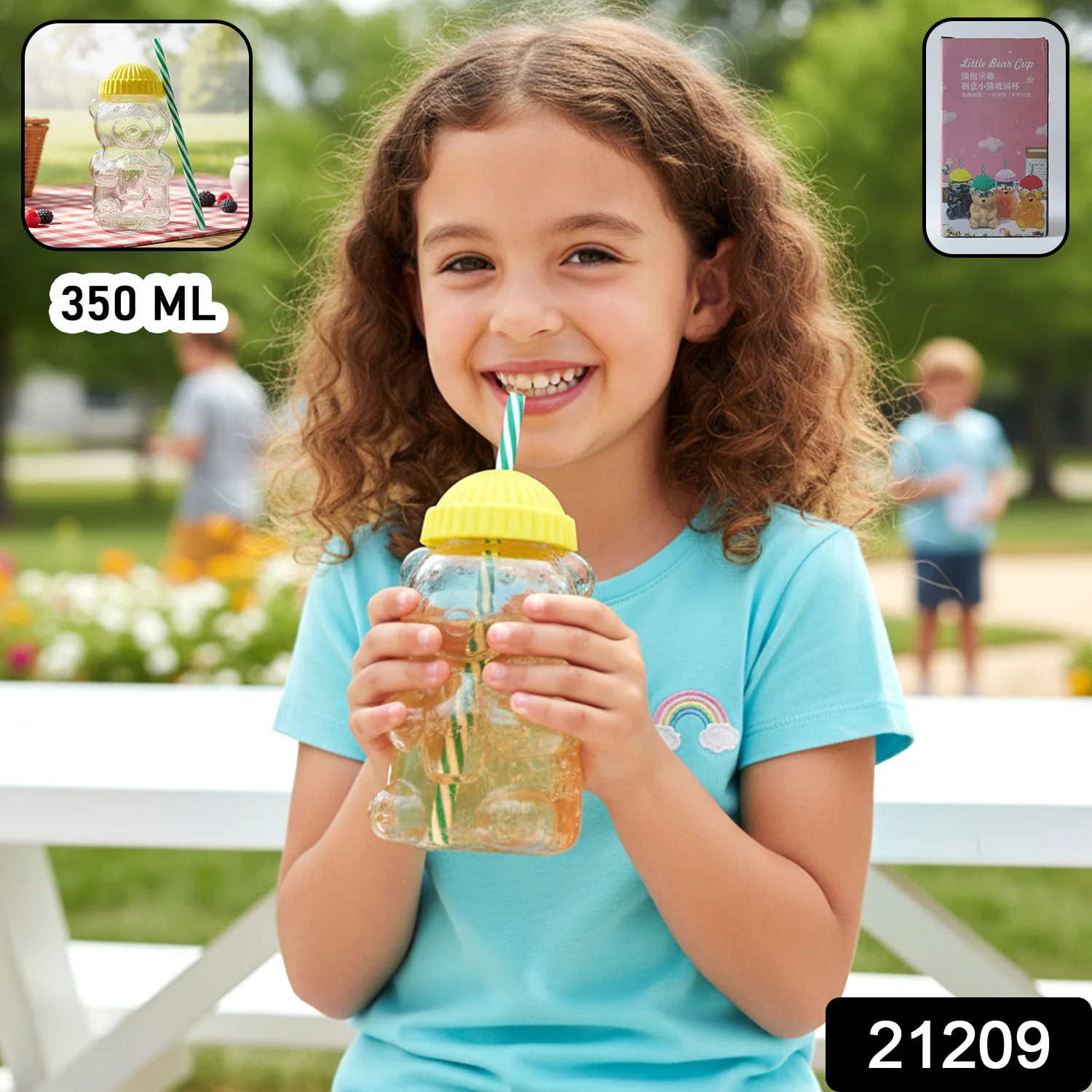 Cute Glass Bear Shape Kids Drinking Cup Bottle with Straw (1 Pc, 350 ML) - Image 2