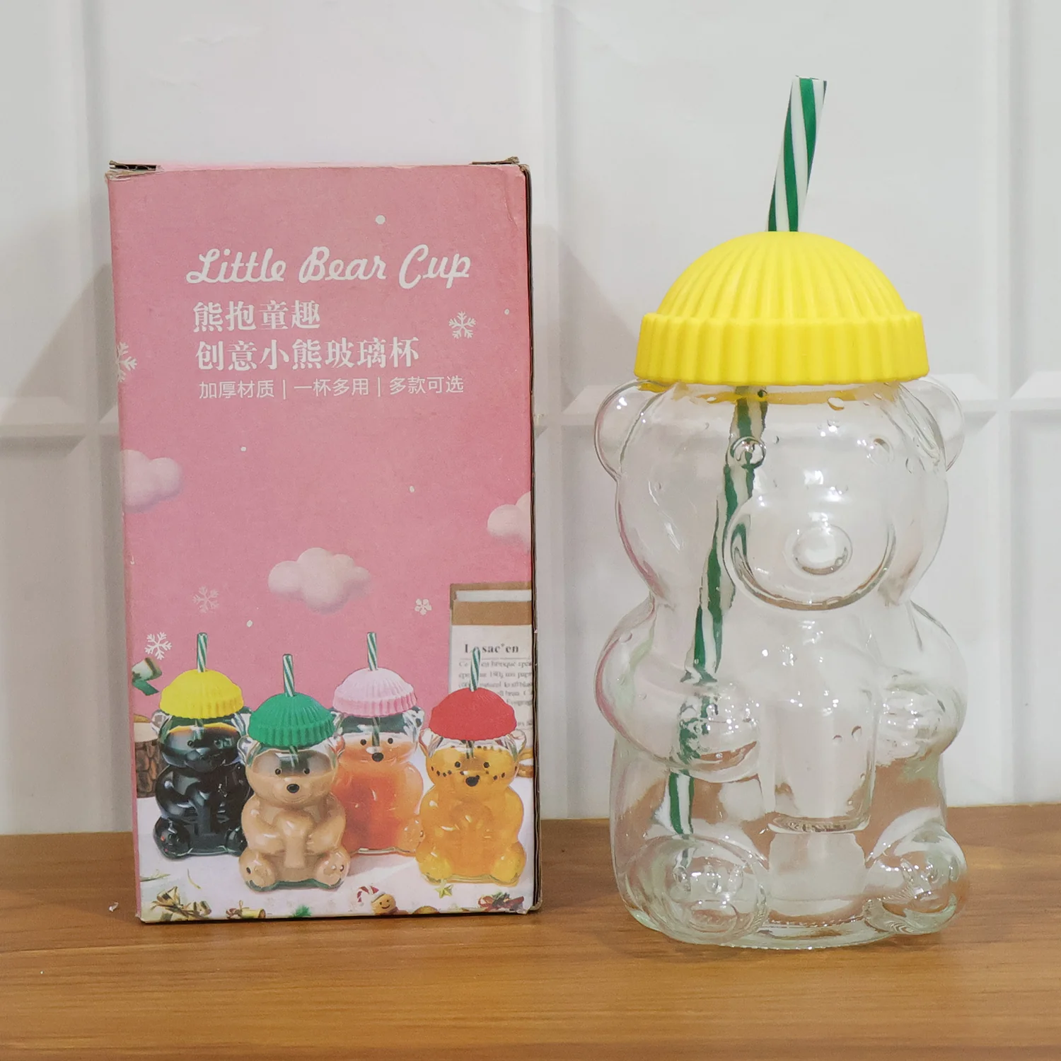 Cute Glass Bear Shape Kids Drinking Cup Bottle with Straw (1 Pc, 350 ML) - Image 8