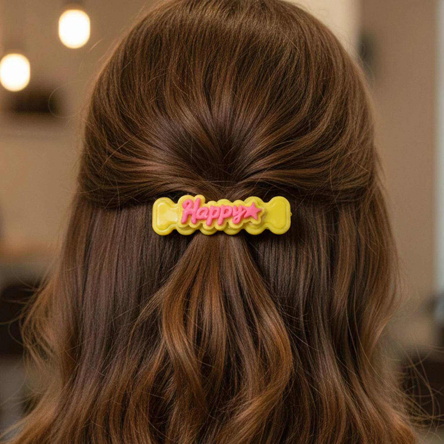 Cute “Happy” Bone-Shaped Snap Hair Clips Set (4 Pc) - Image 3