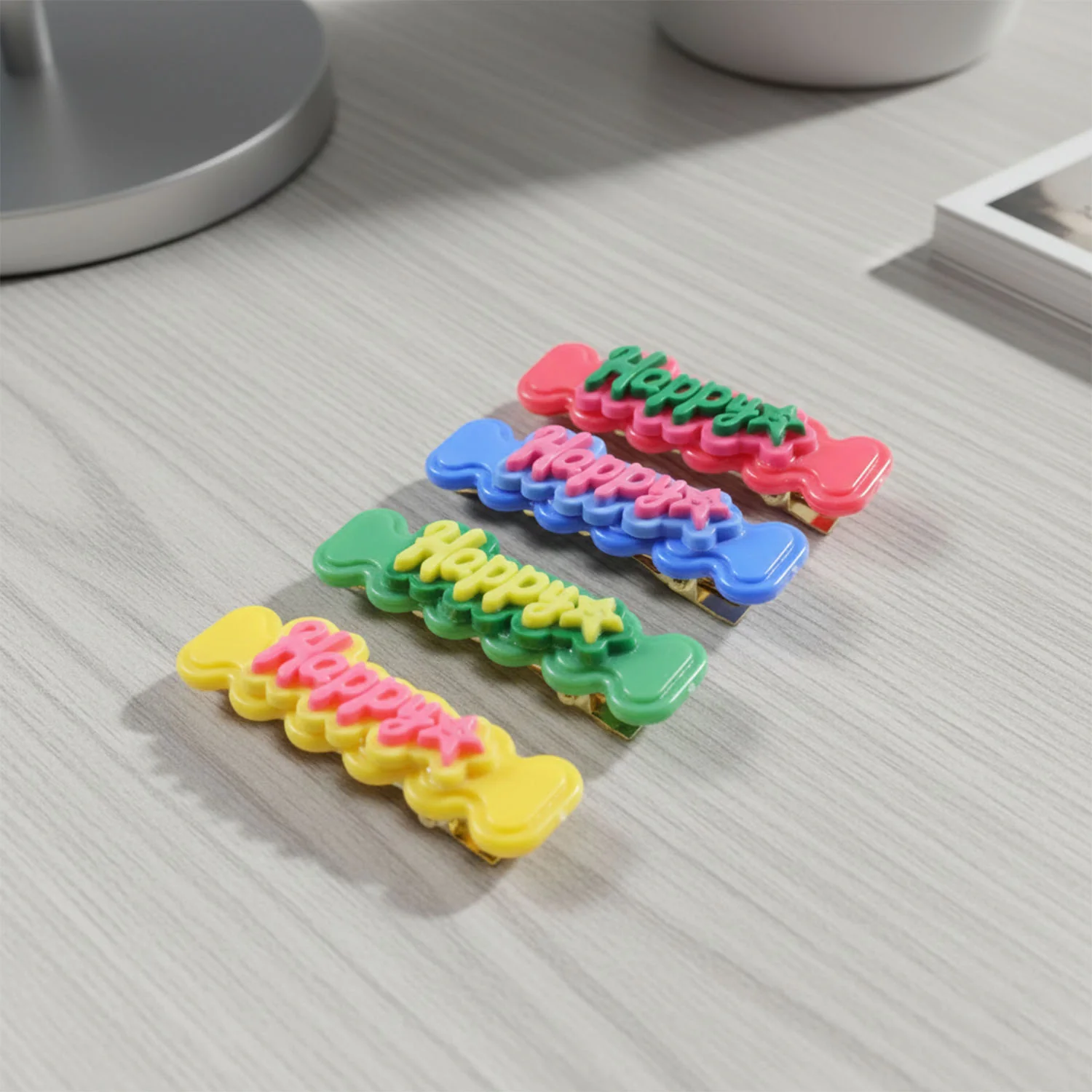 Cute “Happy” Bone-Shaped Snap Hair Clips Set (4 Pc) - Image 7