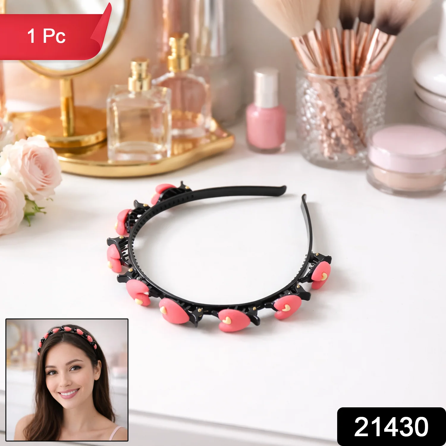 Cute Heart Design Decorative Hairband for Women & Girls (1 Pc) - Image 2