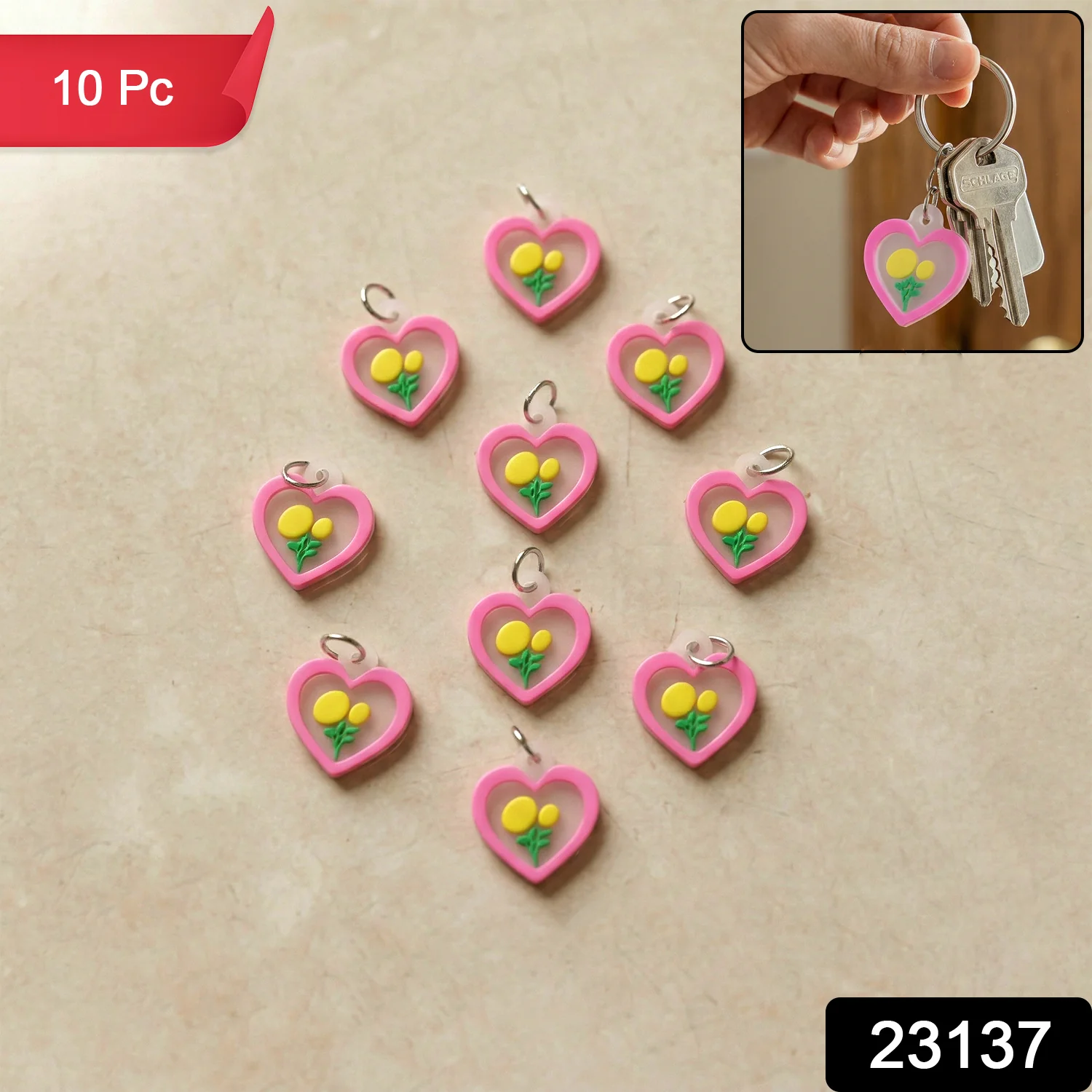 Cute Heart Flower Design Bag Charm Keychain Set (10 Pc) - Image 2