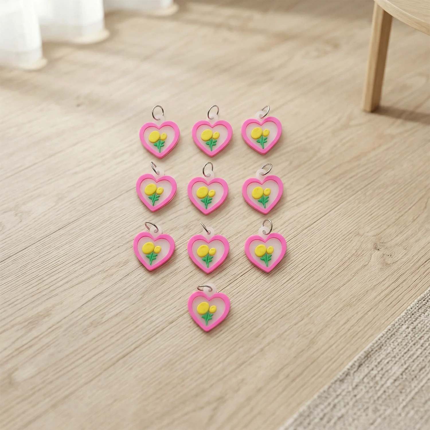 Cute Heart Flower Design Bag Charm Keychain Set (10 Pc) - Image 7
