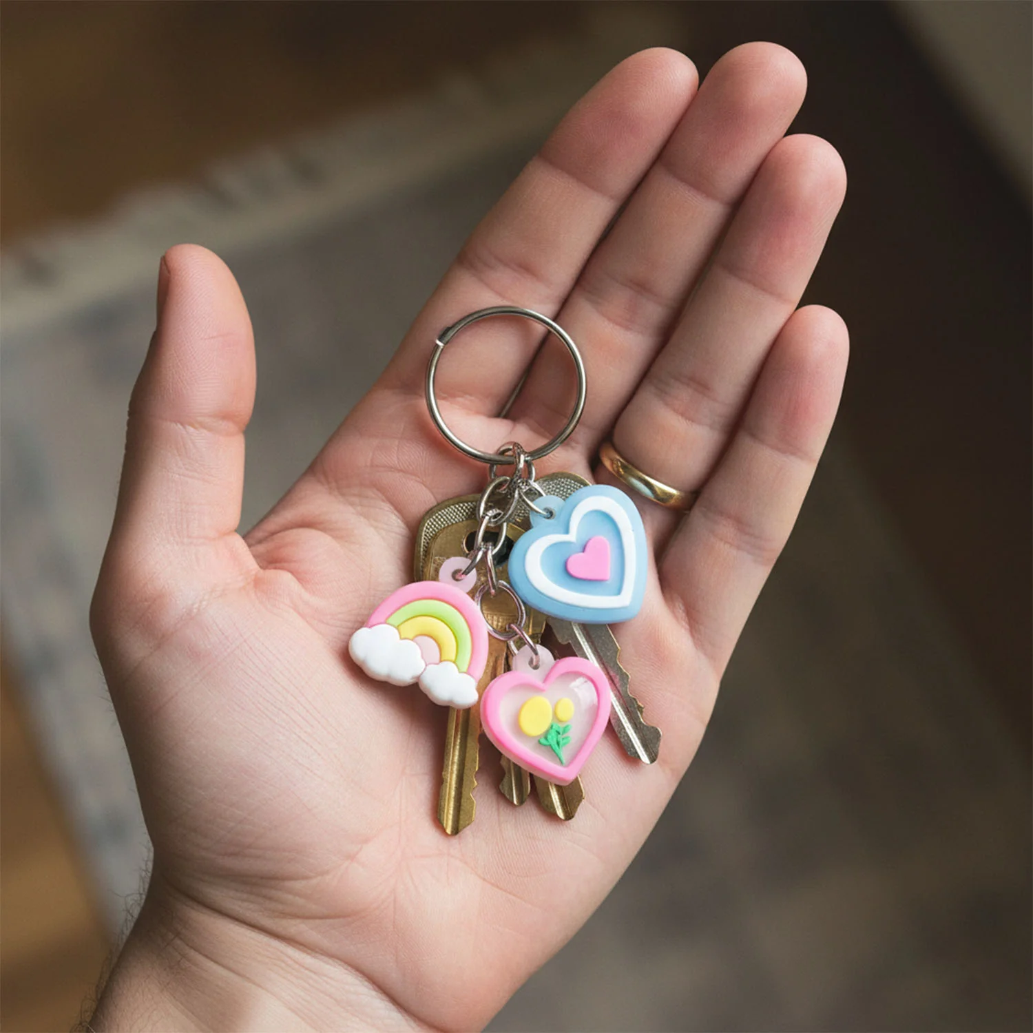 Cute Heart & Rainbow Charm Keychain (1 Pc) - Image 4