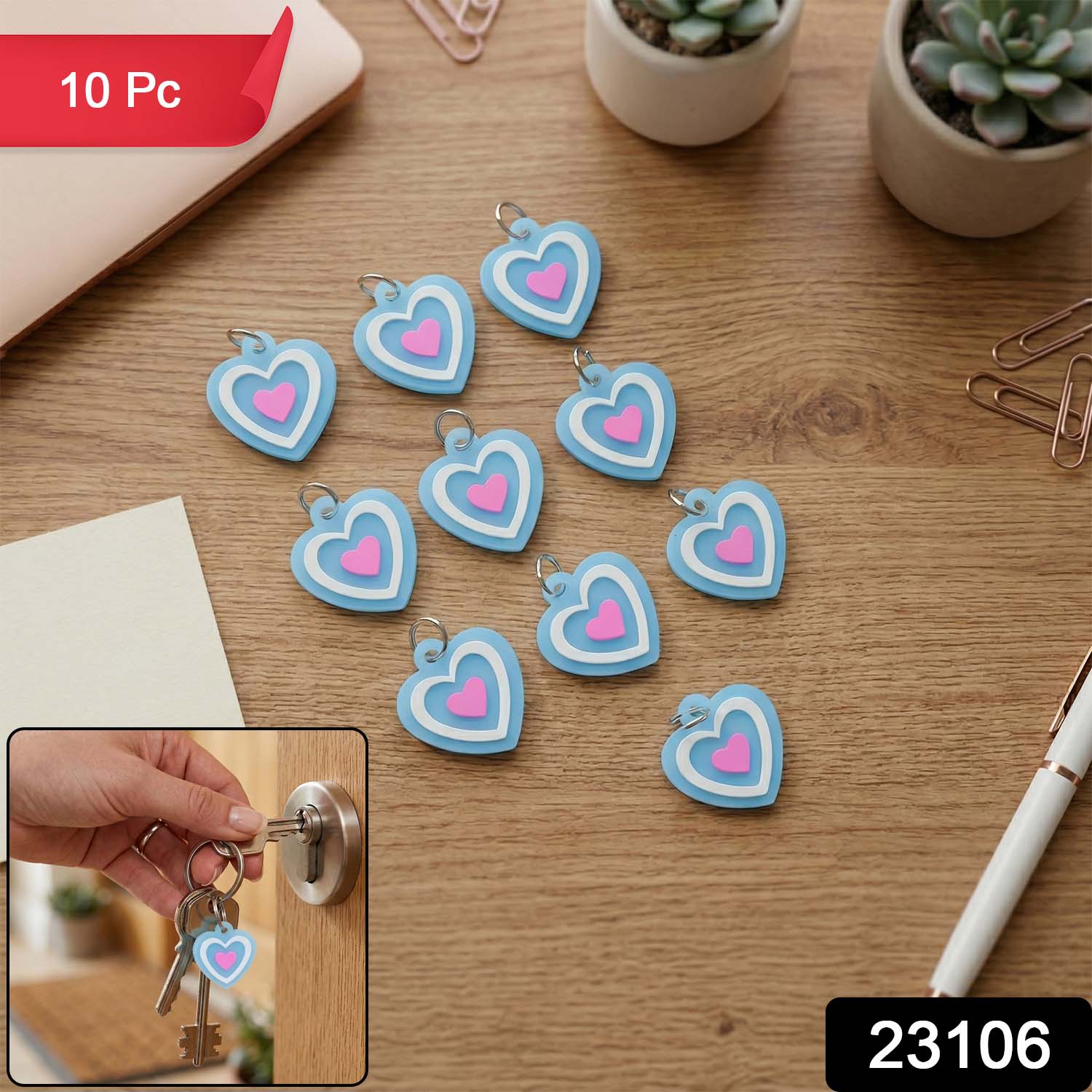 Cute Heart Shape Bag Charm Keychain Set (10 Pc) - Image 2