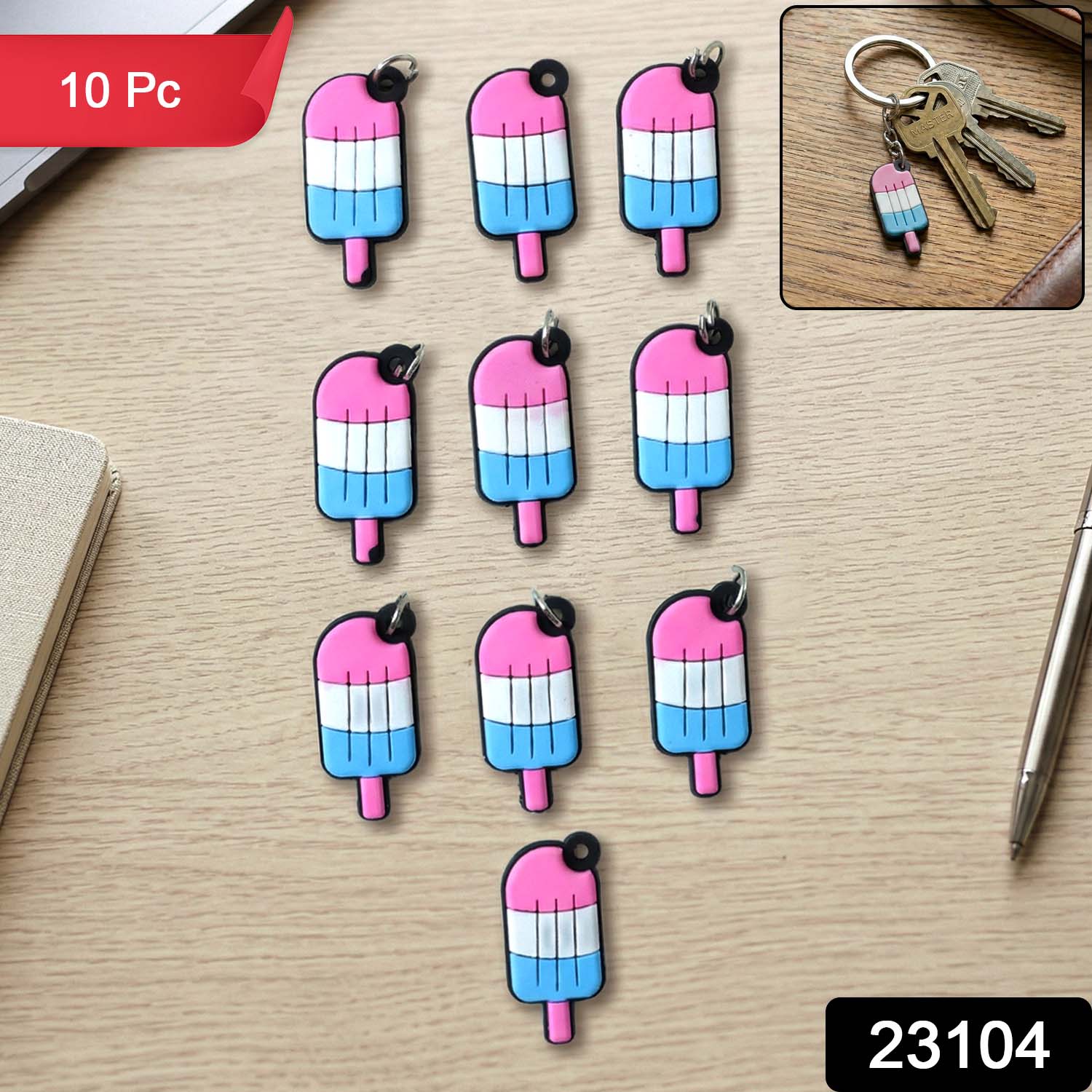 Cute Ice Cream Shape Bag Charm Keychain Set (10 Pc Set) - Image 2