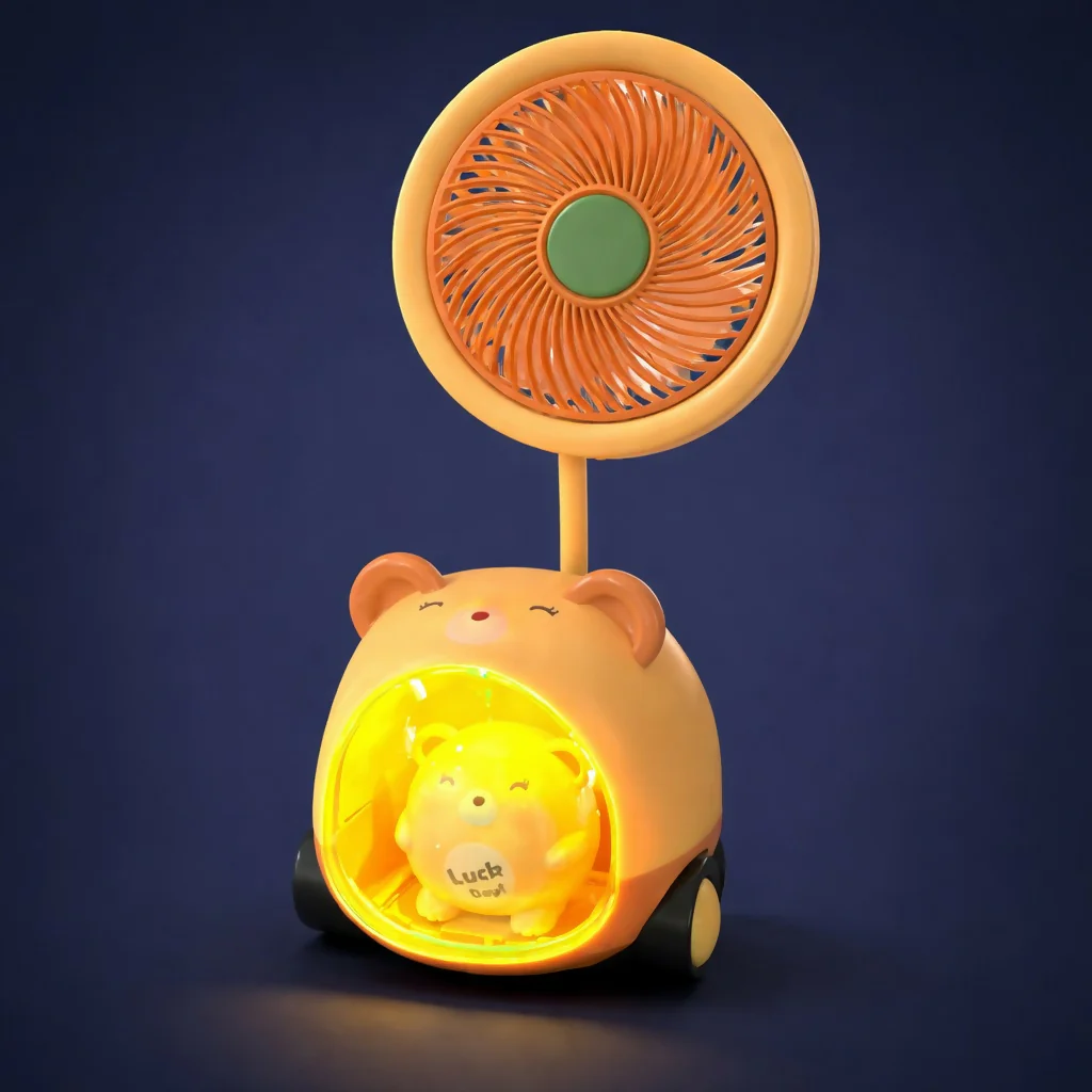Cute Kids Desk Fan Pen Stand Sharpener with Night Lamp - Image 2