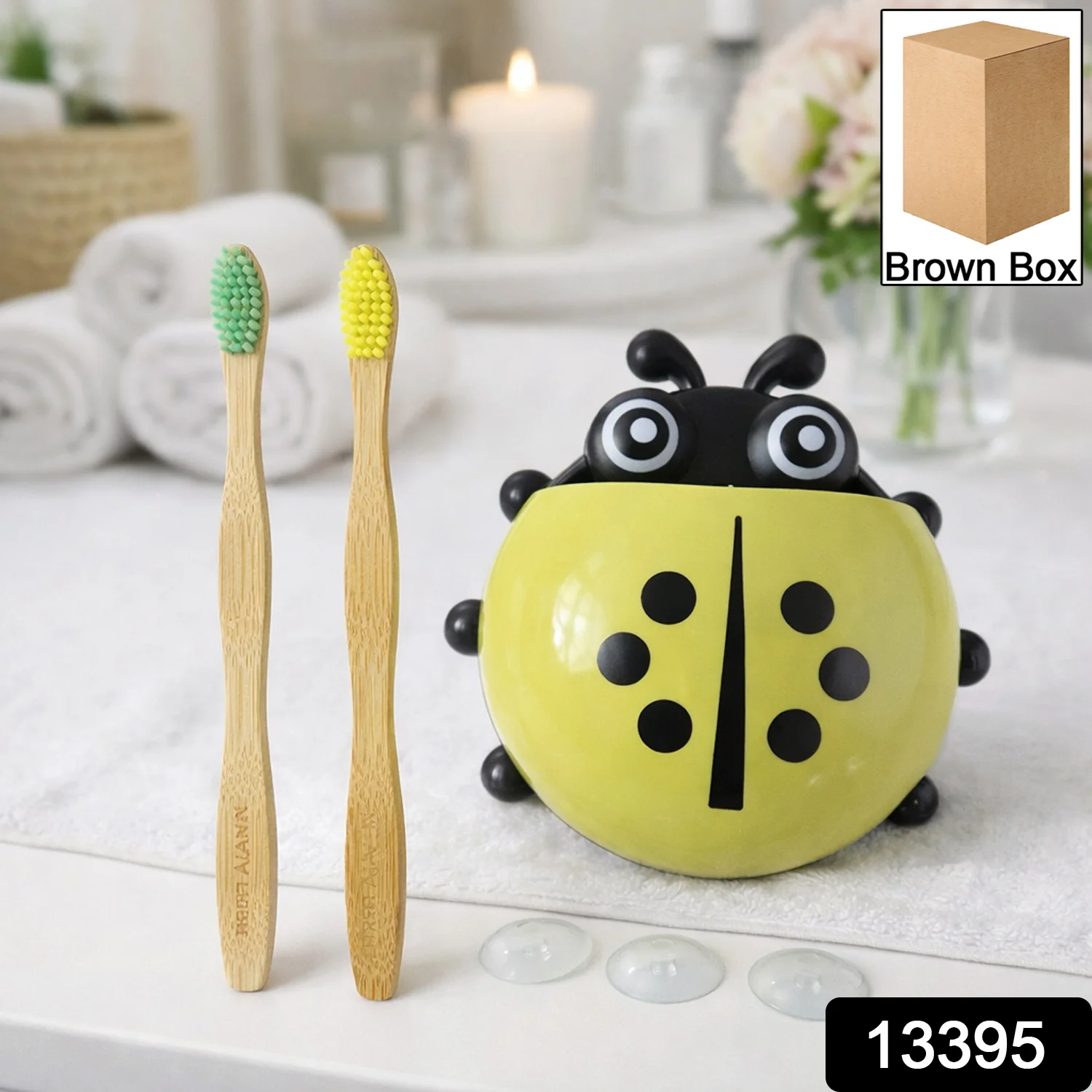 Cute ladybug toothbrush holder with toothbrush combo set - Image 2