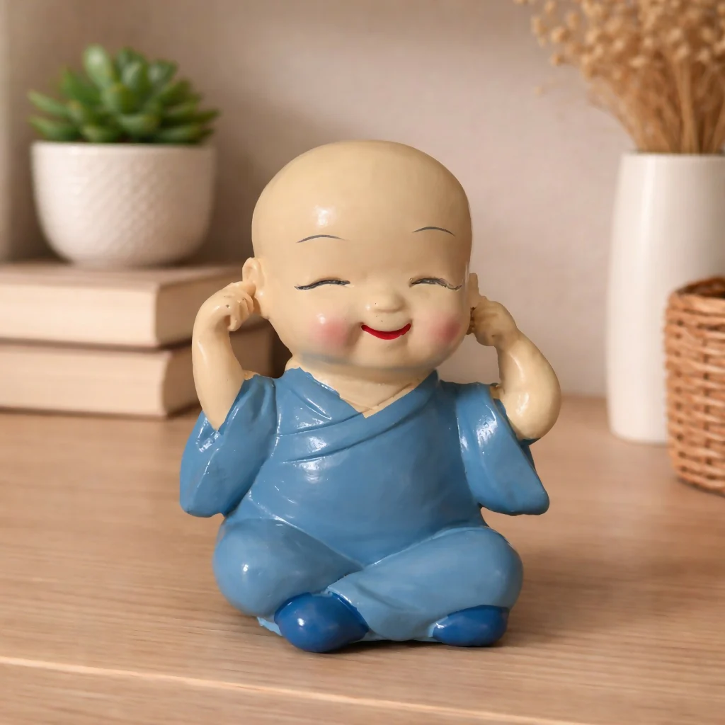 Cute Monk Covering Ears Showpiece Baby Figurine for Desk Decor - Image 2