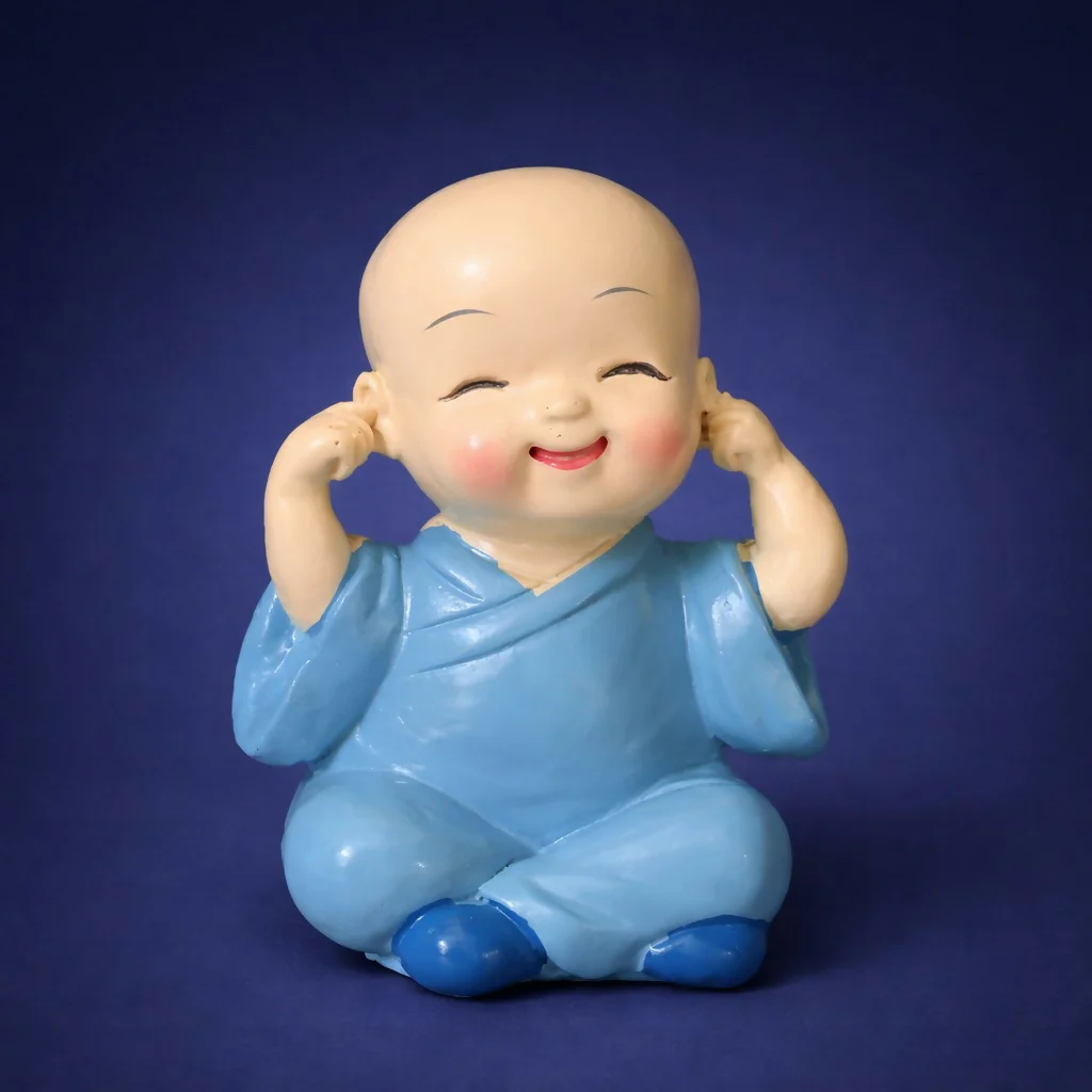 Cute Monk Covering Ears Showpiece Baby Figurine for Desk Decor - Image 3
