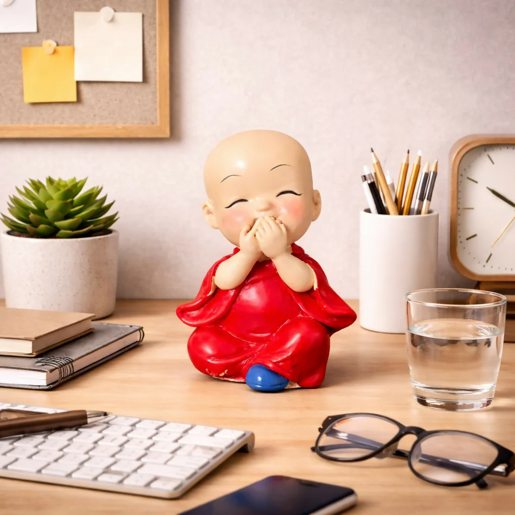 Cute Monk Showpiece Laughing Baby Figurine for Home & Desk Decor - Image 2