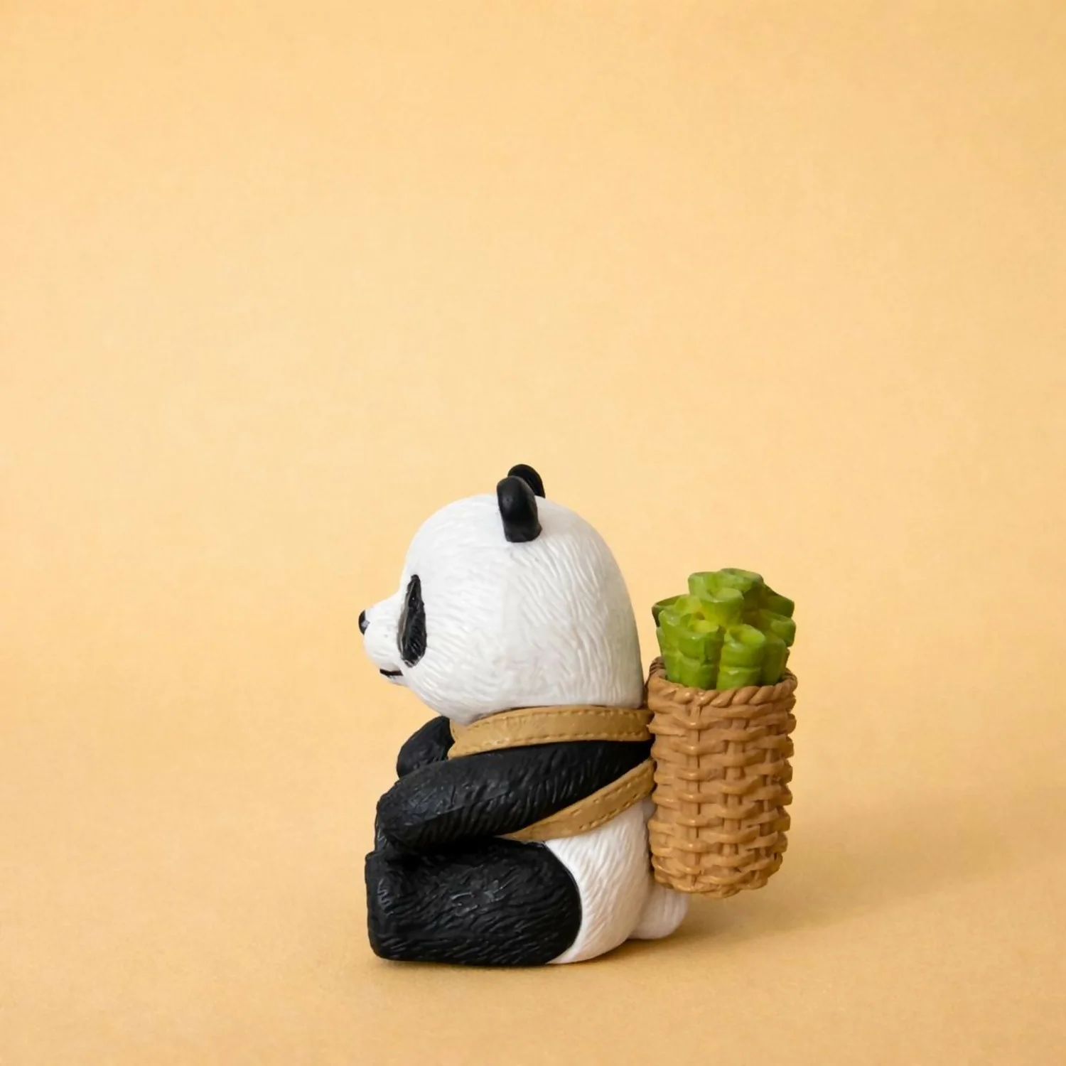 Cute Panda Bamboo Basket poly-resin Showpiece | Mini Panda Decorative Figurine - Image 2