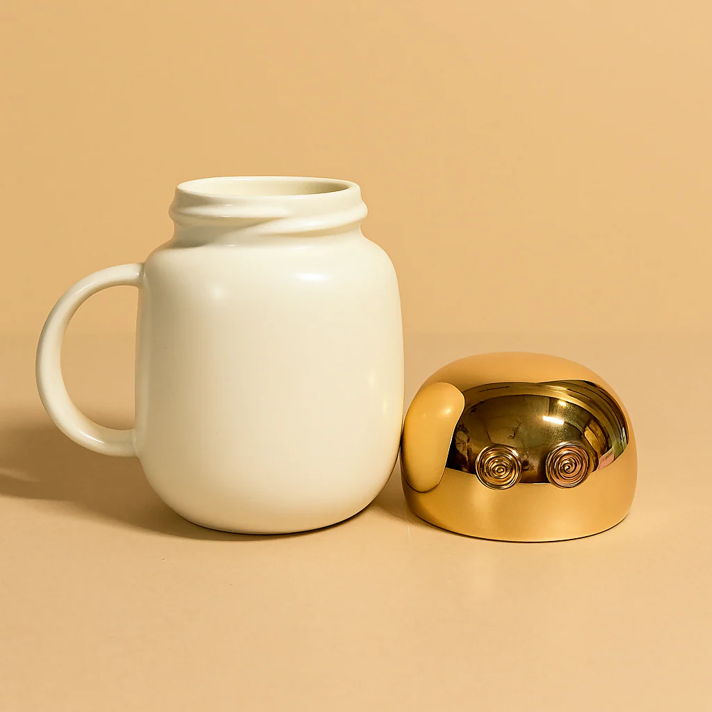 Cute Panda Ceramic Coffee Mug with Golden Lid – “I Hate Mornings” Design - Image 3