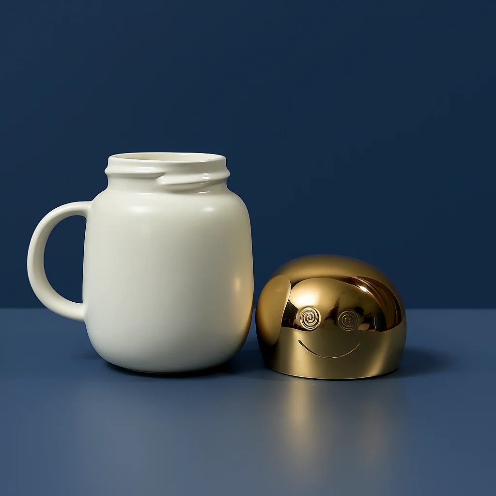 Cute Panda Ceramic Coffee Mug with Golden Lid – “I Hate Mornings” Design - Image 5