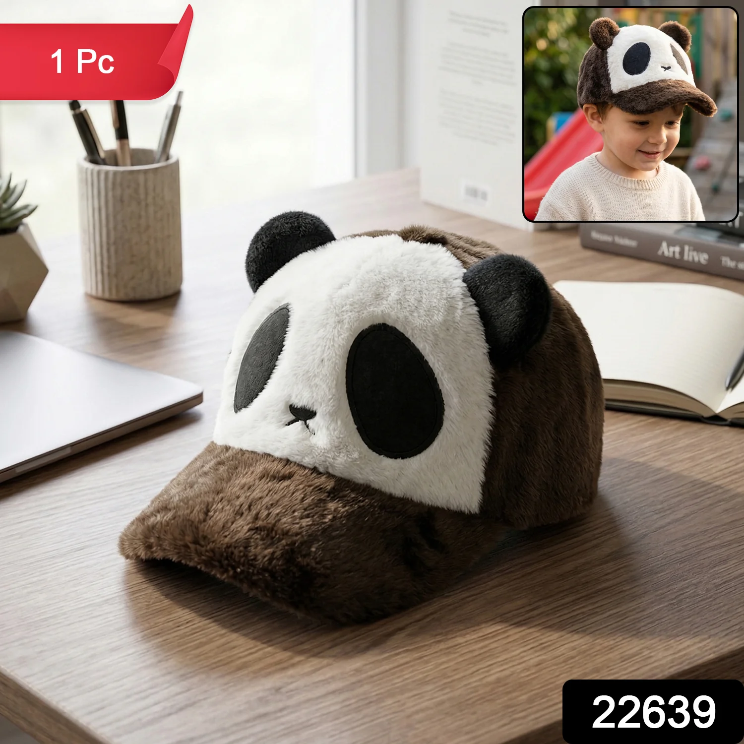 Cute Panda Design Plush Winter Cap (1 Pc) - Image 2