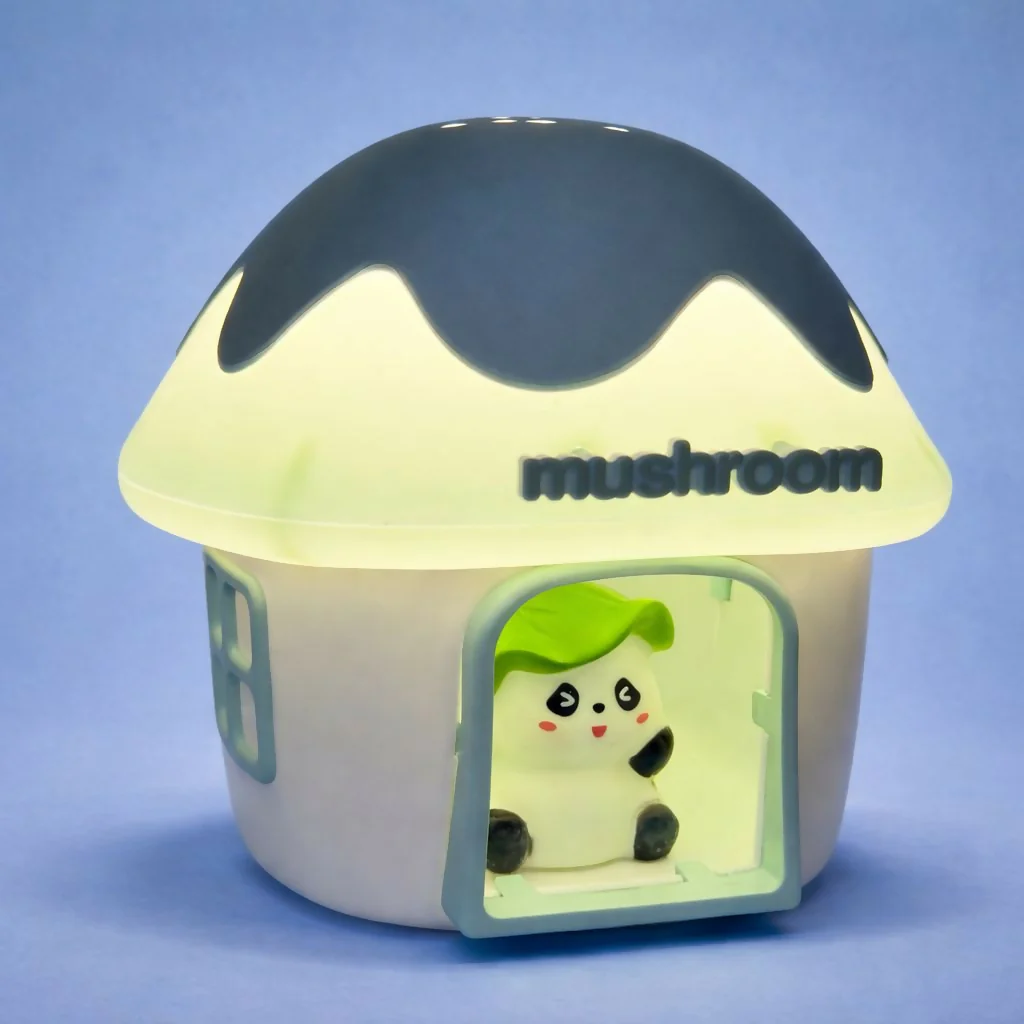 Cute Panda in a Mushroom LED Night Lamp for Kids Bedroom USB Rechargeable - Image 2