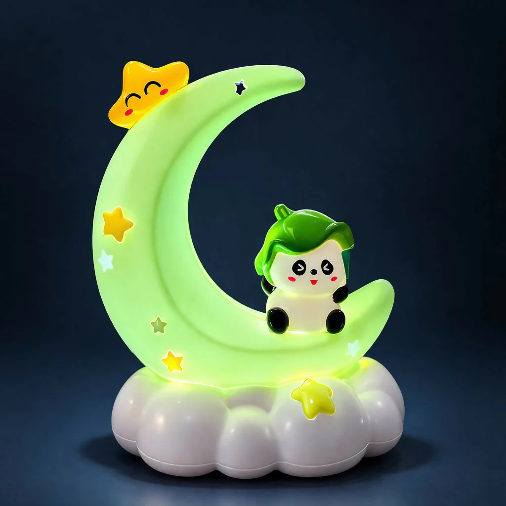 Cute Panda Moon Star Kids Night Lamp with Soft LED Bedside Light - Image 2