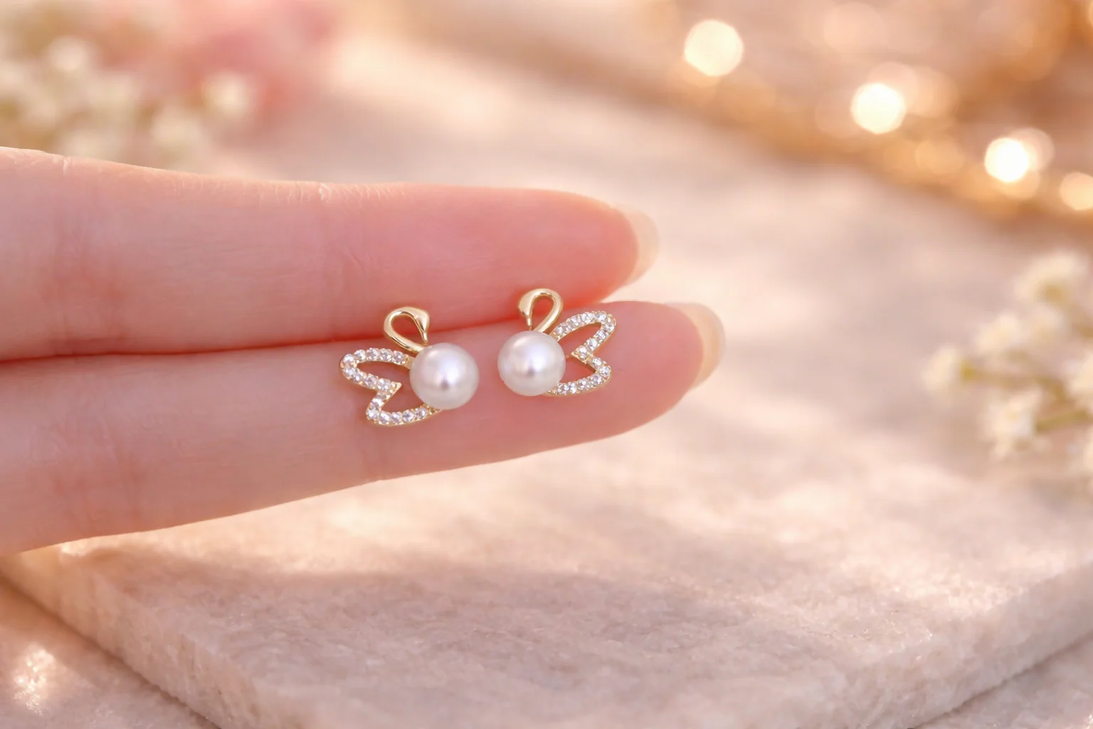 Cute Pearl Butterfly Stud Earrings for Women And Girls - Image 6