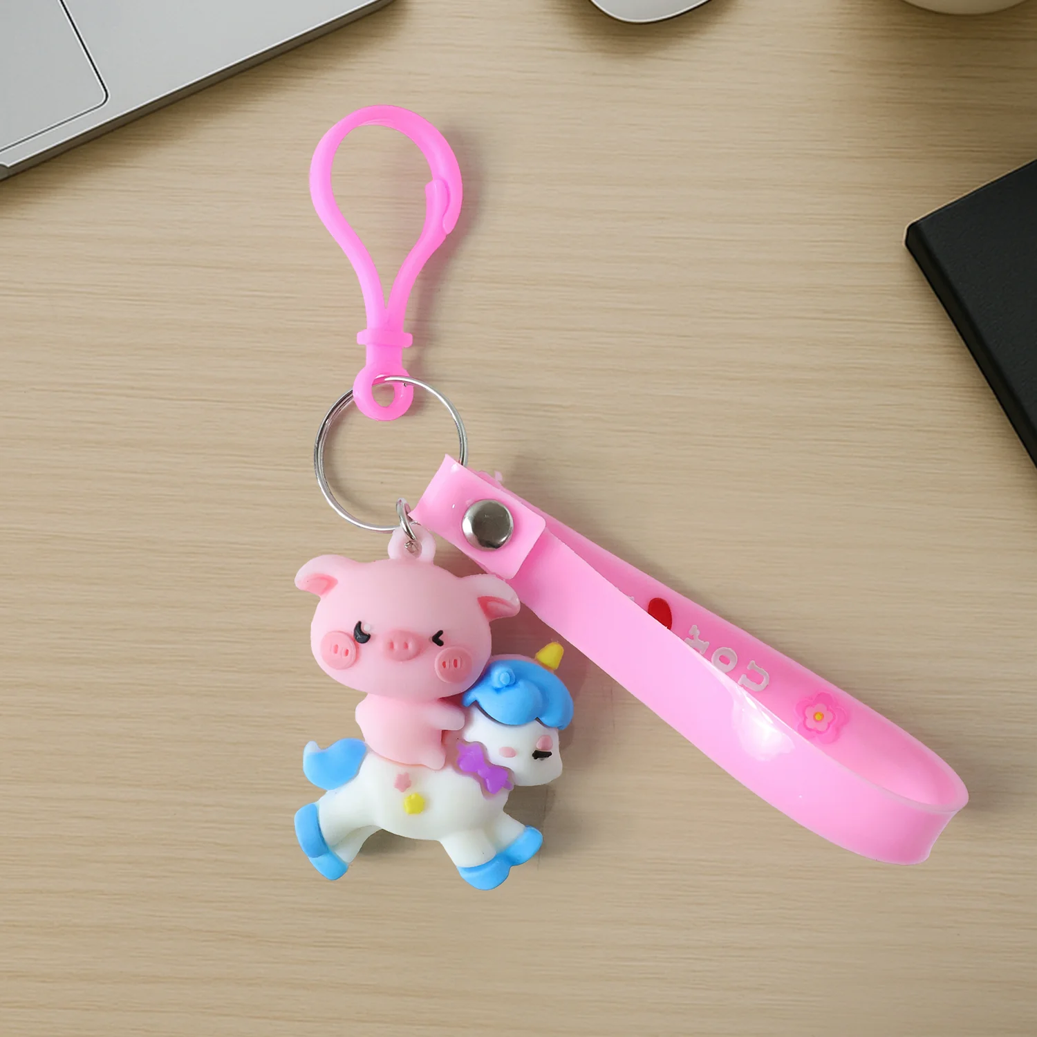 cute pig riding unicorn cartoon keychain (1 pc) - Image 4