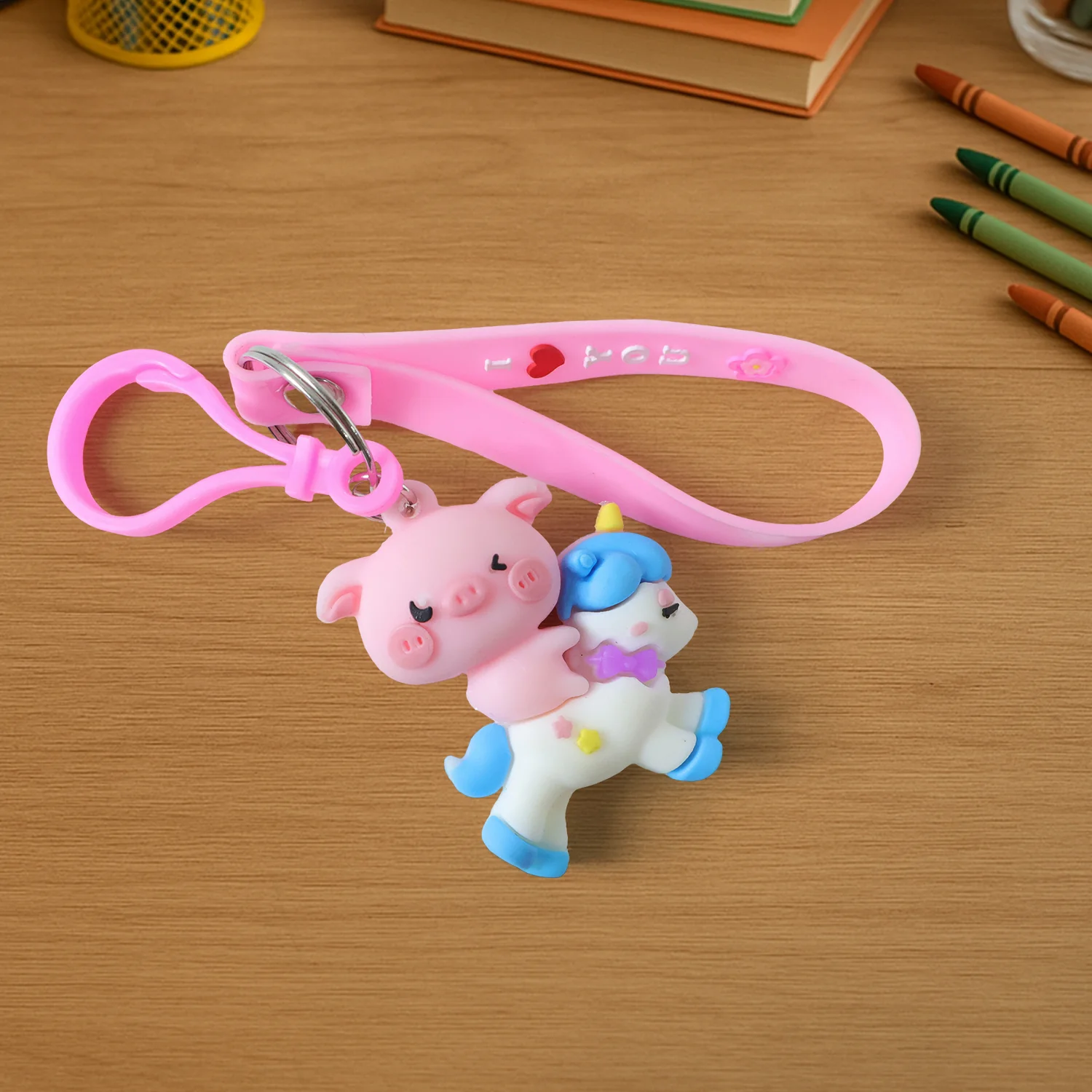 cute pig riding unicorn cartoon keychain (1 pc) - Image 7