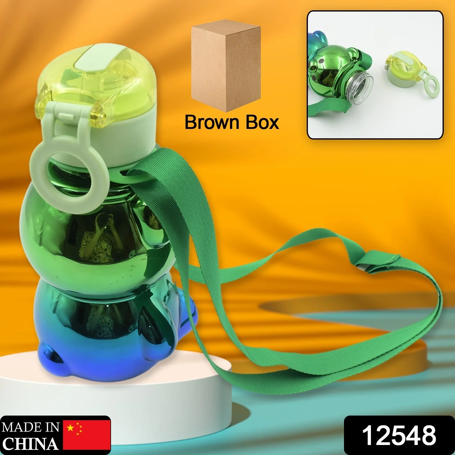 Cute Plastic Water Bottle with Strap & Stickers  Kids School Bottle (1 Pc) - Image 2