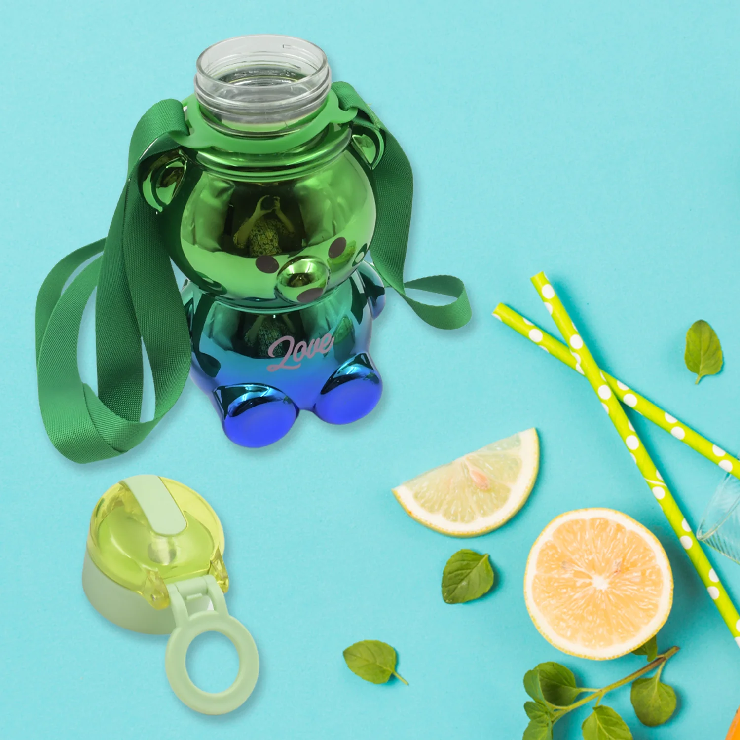 Cute Plastic Water Bottle with Strap & Stickers  Kids School Bottle (1 Pc) - Image 3