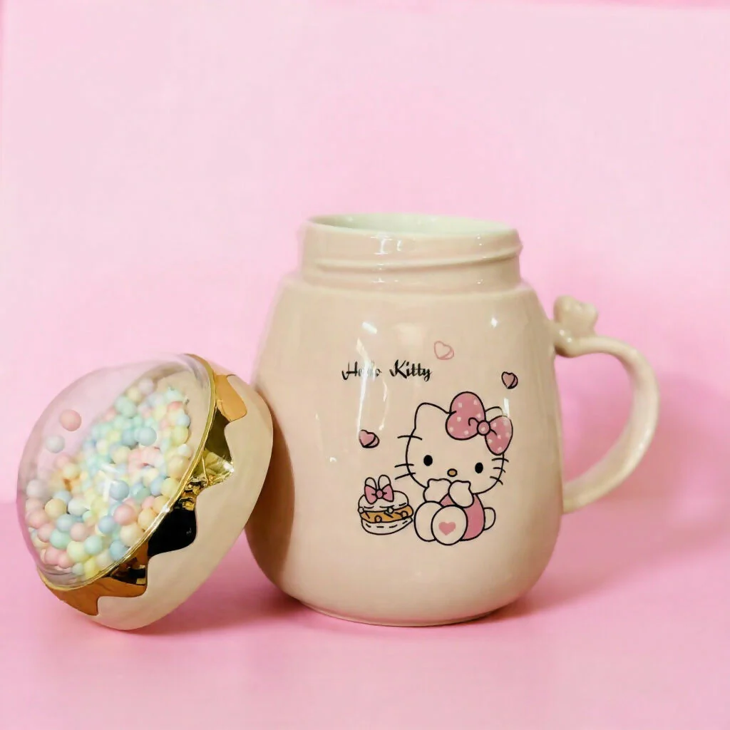 Cute Printed Ceramic Mug with Dome Lid, Coffee Tea Cup ( Color may vary ) - Image 2