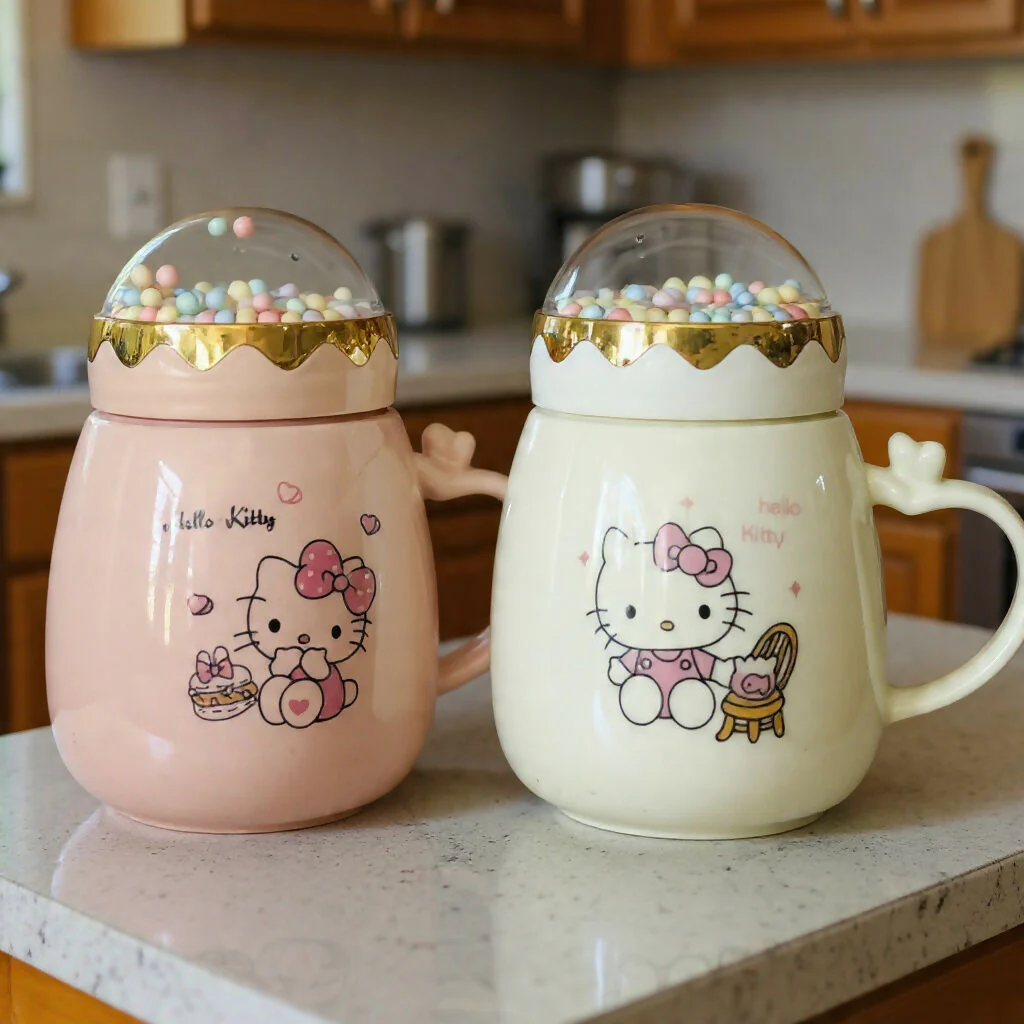 Cute Printed Ceramic Mug with Dome Lid, Coffee Tea Cup ( Color may vary ) - Image 3
