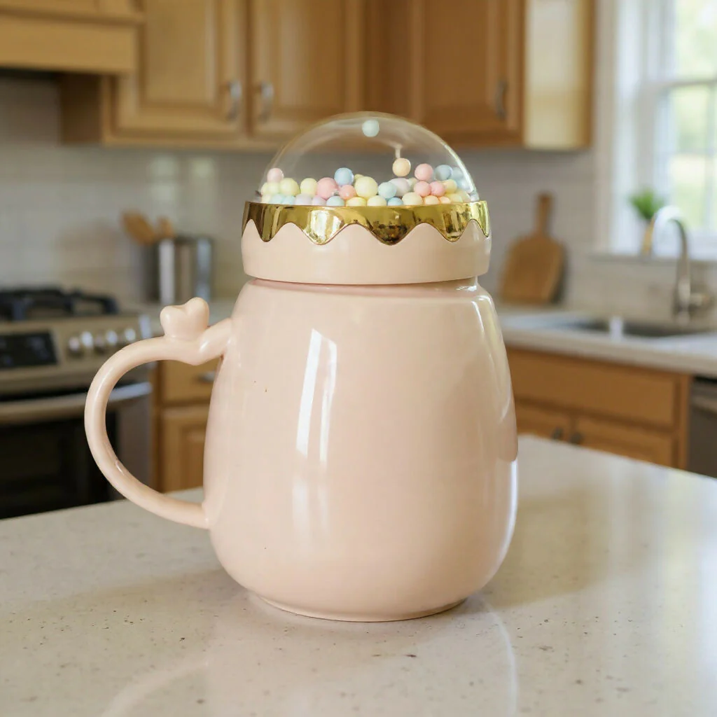 Cute Printed Ceramic Mug with Dome Lid, Coffee Tea Cup ( Color may vary ) - Image 4