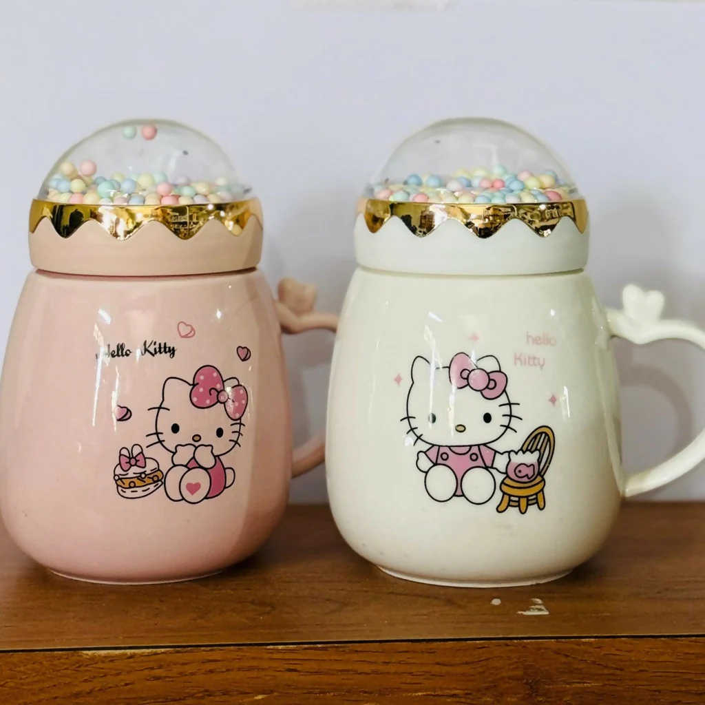 Cute Printed Ceramic Mug with Dome Lid, Coffee Tea Cup ( Color may vary ) - Image 5